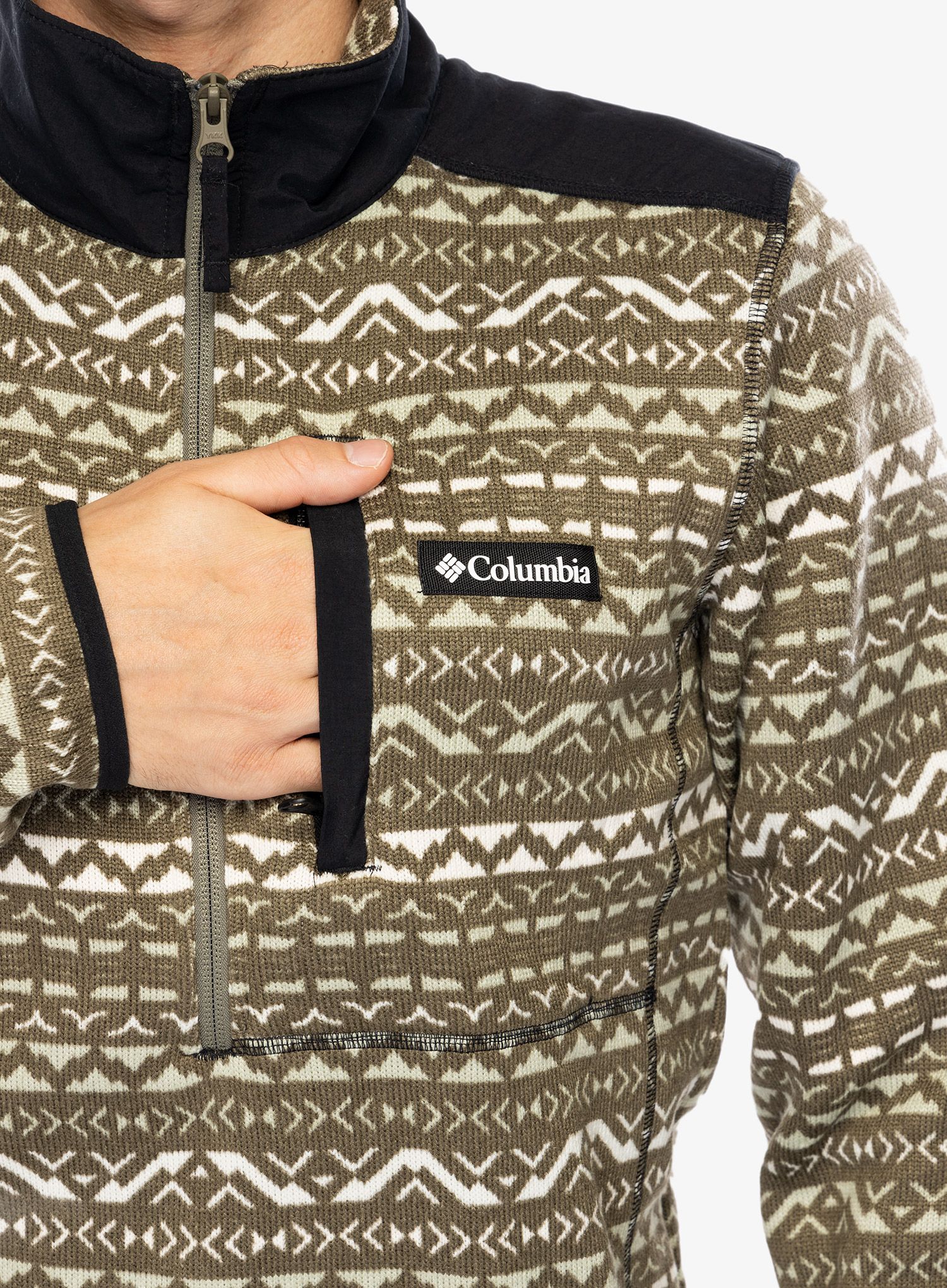 Fleece mikina Columbia Sweater Weather Printed Half Zip II - stone green madras multi
