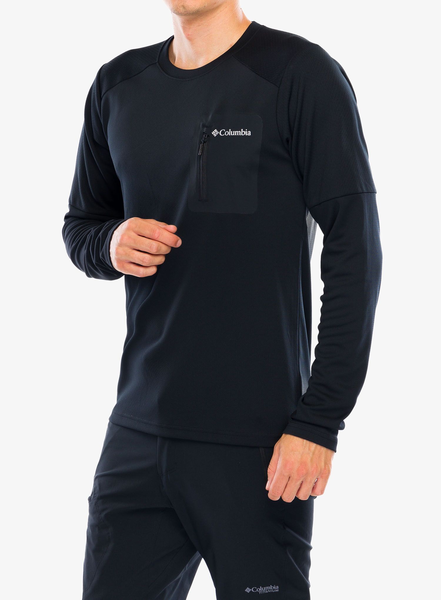 Mikina bez kapuce Columbia Tech Knit Long Sleeve Crew - black