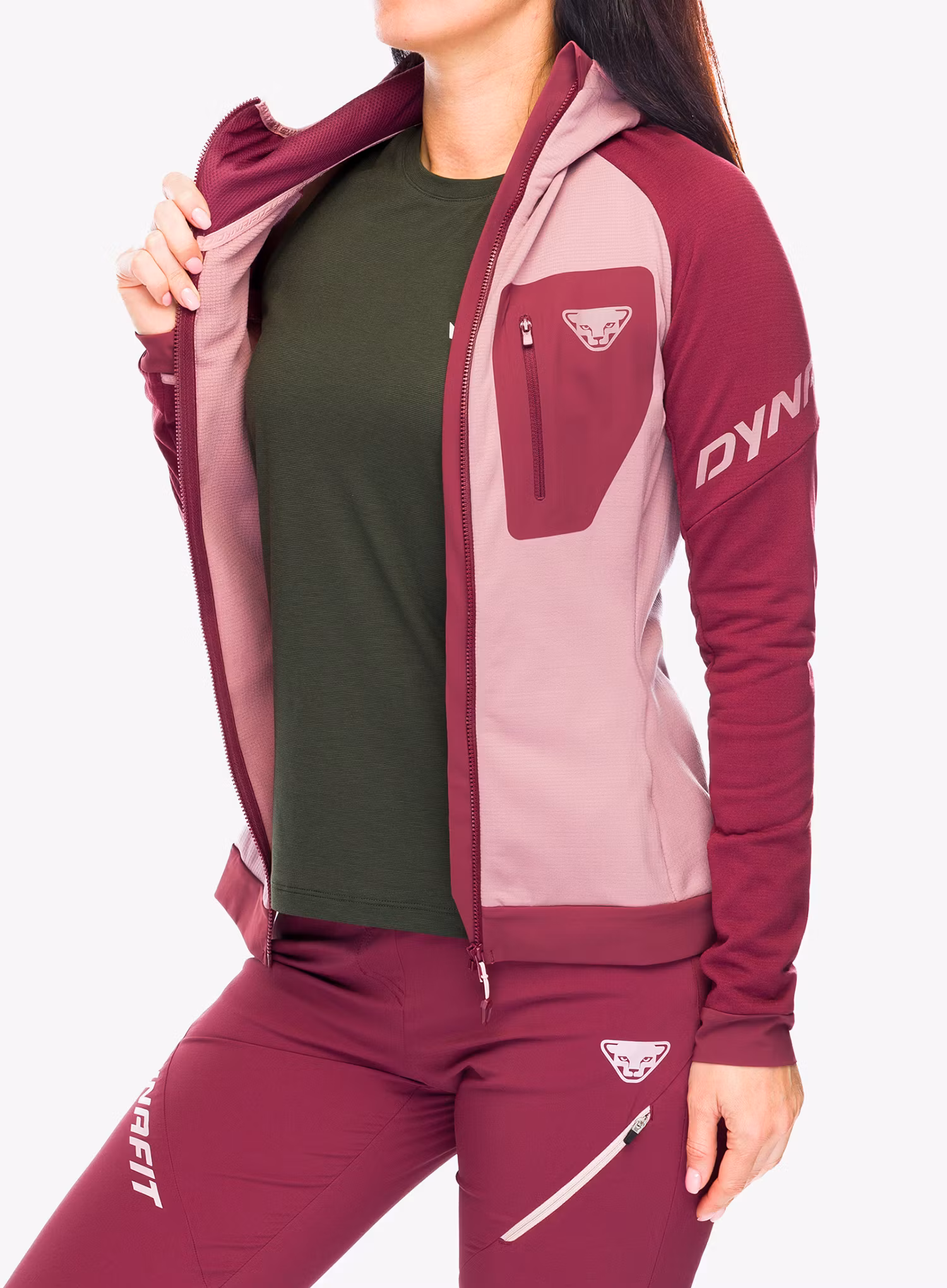 Dámská mikina na zip Dynafit Radical Polartec Hooded Jacket - burgundy/burgundy