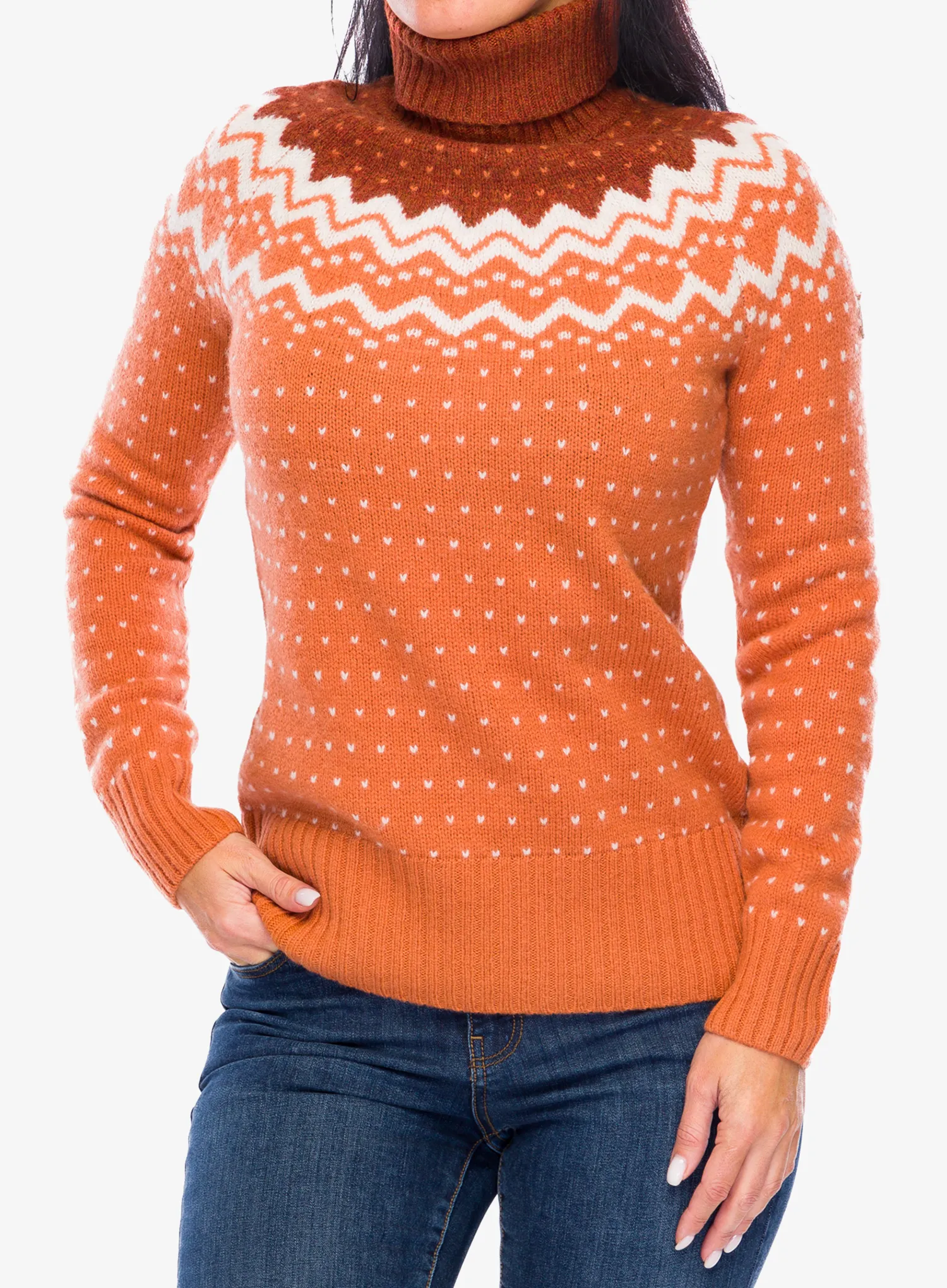 Dámský svetr Fjallraven Ovik Knit Roller Neck - desert brown/autumn leaf