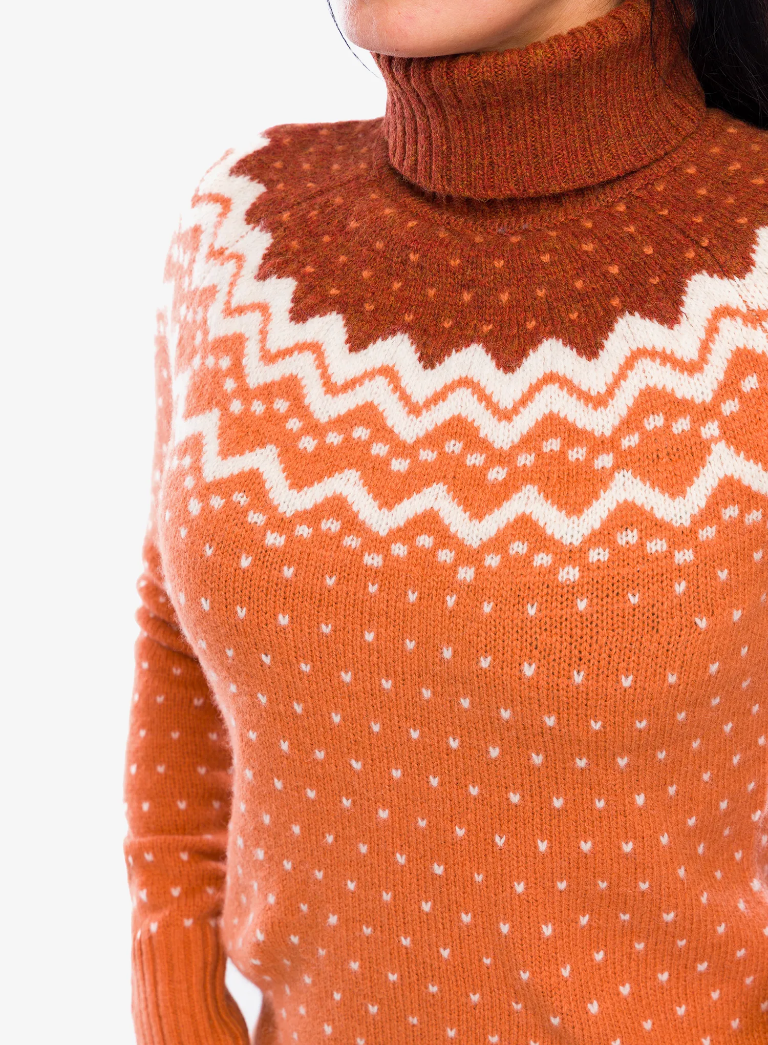 Dámský svetr Fjallraven Ovik Knit Roller Neck - desert brown/autumn leaf