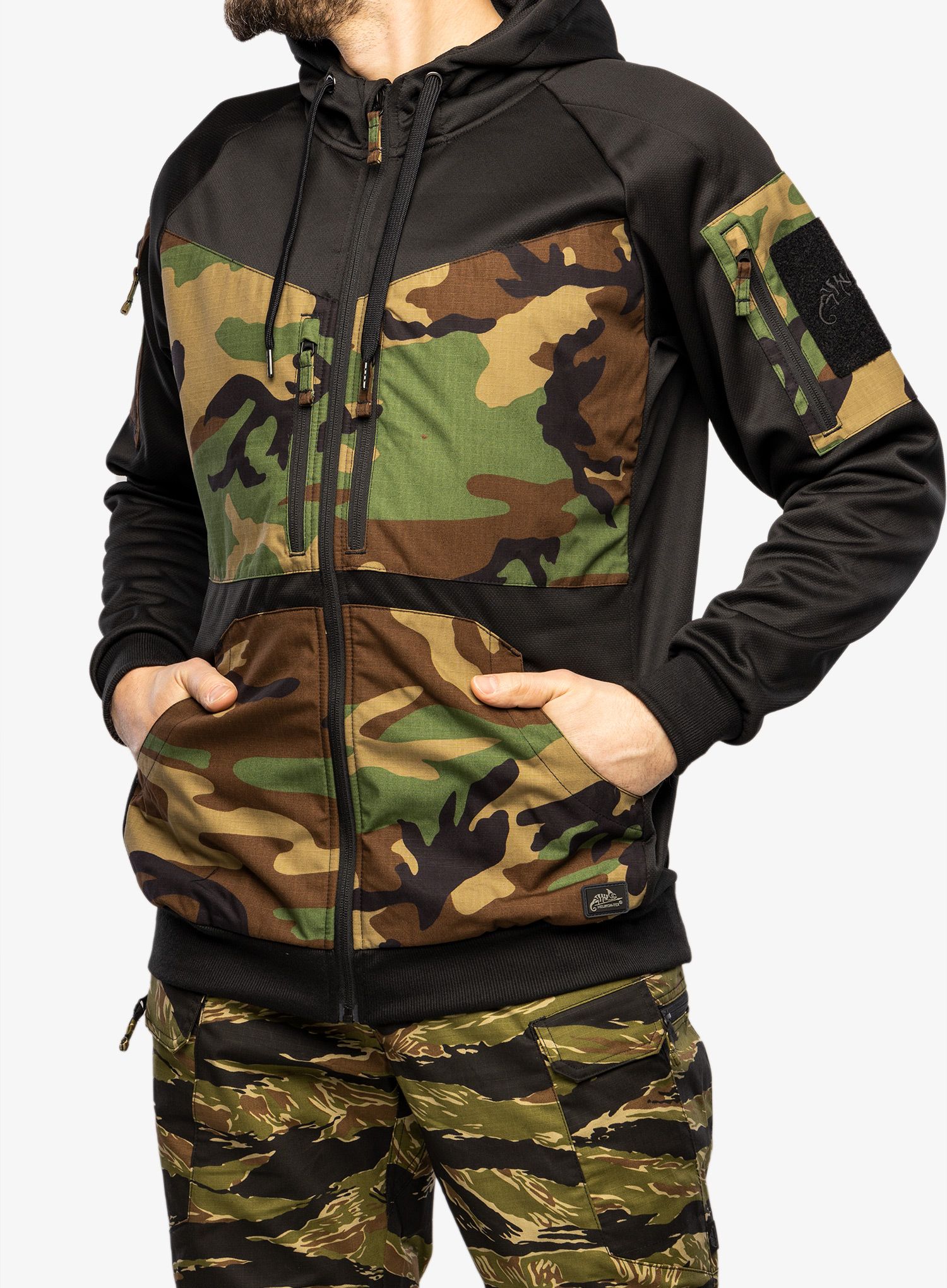 Mikina s kapucí Helikon-Tex Rouge Hoodie Full Zip - black/us woodland