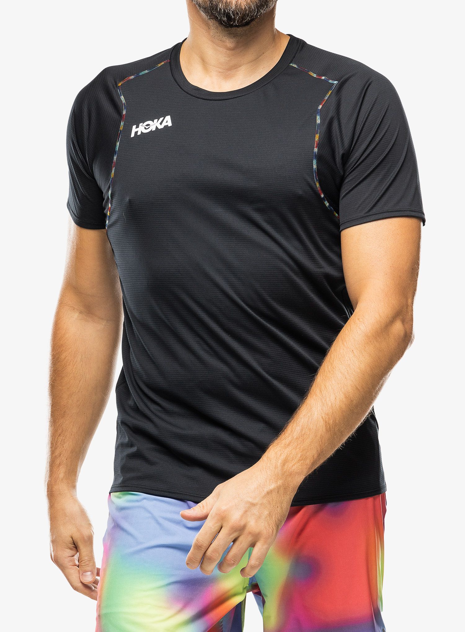 Běžecké tričko Hoka Glide Short Sleeve - black/multi