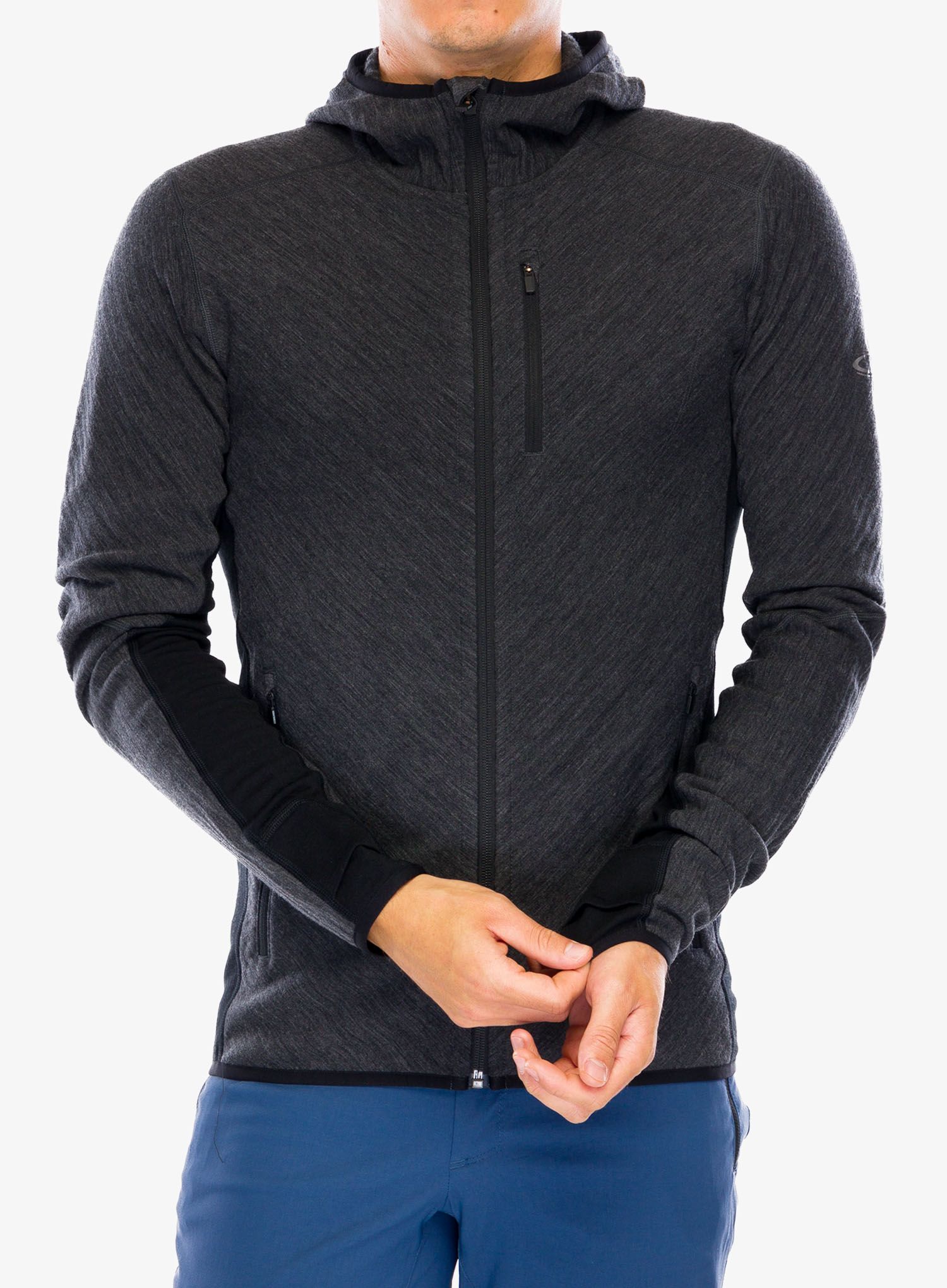 Mikina s kapucí Icebreaker Descender LS Zip Hood - jet hthr/black