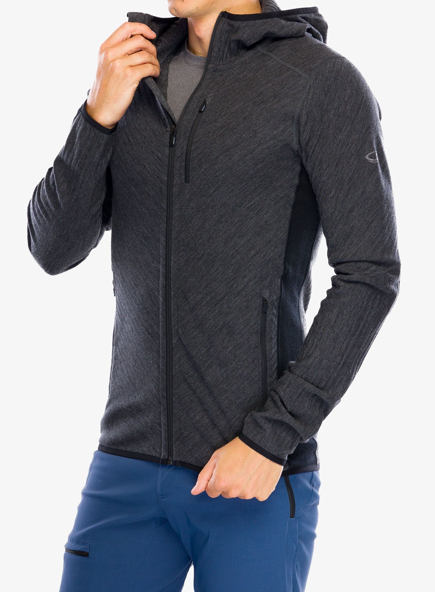 Mikina s kapucí Icebreaker Descender LS Zip Hood - jet hthr/black