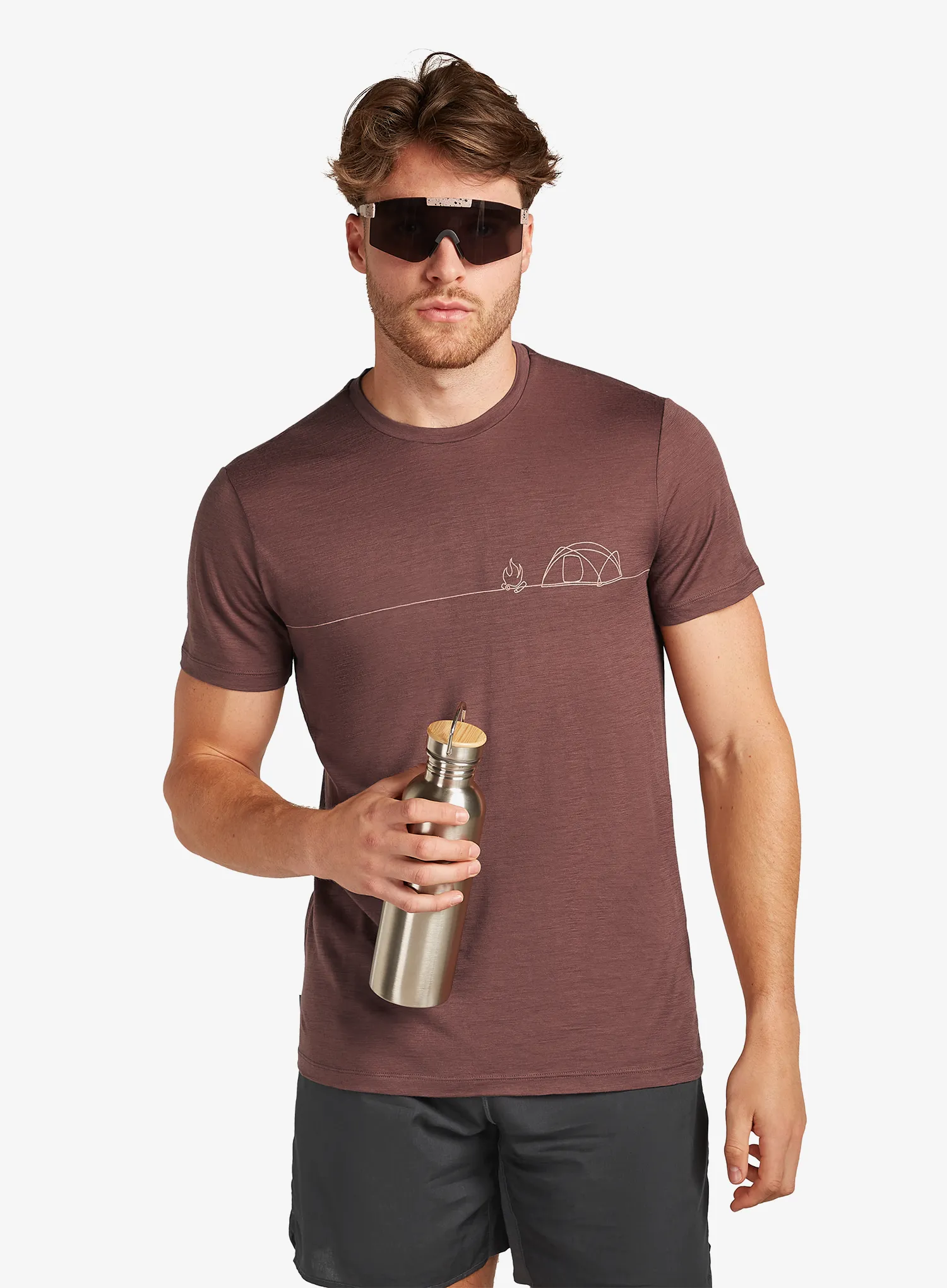 Merino triko Icebreaker Merino 150 Tech Lite SS Tee Single Line Camp - carob