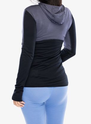 Dámská mikina s kapucí Icebreaker Merino 200 Realfleece Descender LS Zip Hoodie - graphite/black/cb