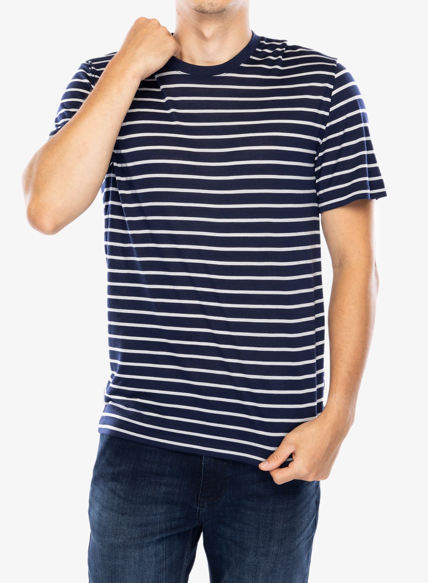 Merino triko Icebreaker Merino Drayden SS Tee Stripe - midnight navy/snow/s