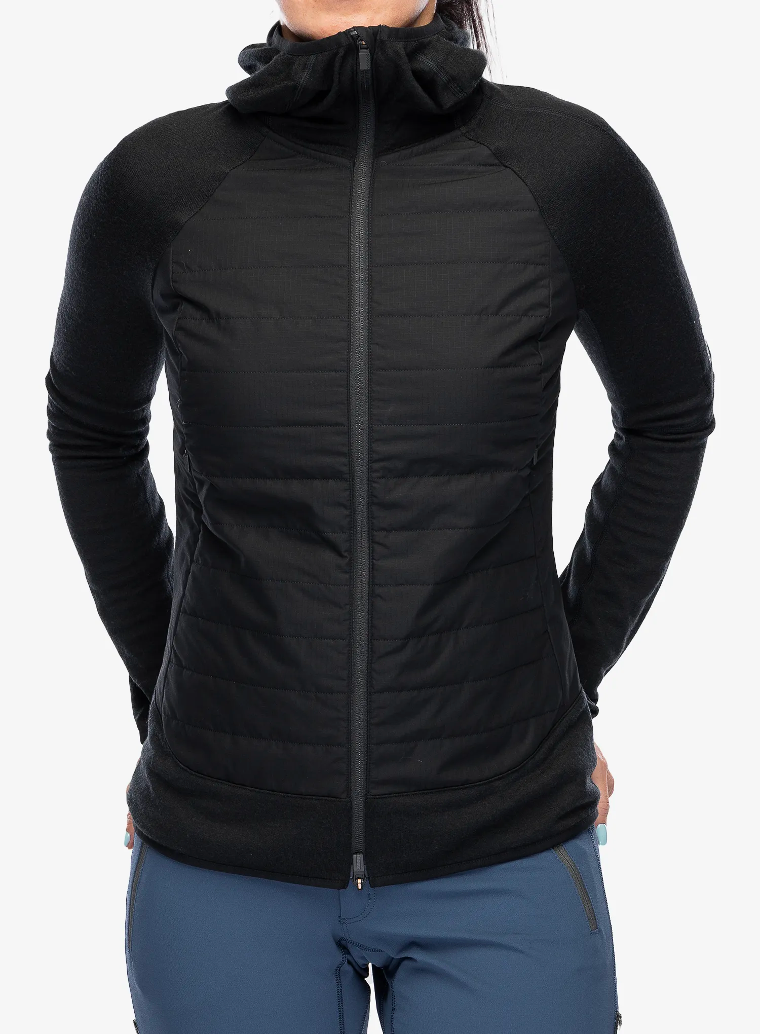 Hybridní bunda dámská Icebreaker Merino Quantum Hybrid LS Zip Hoodie - black