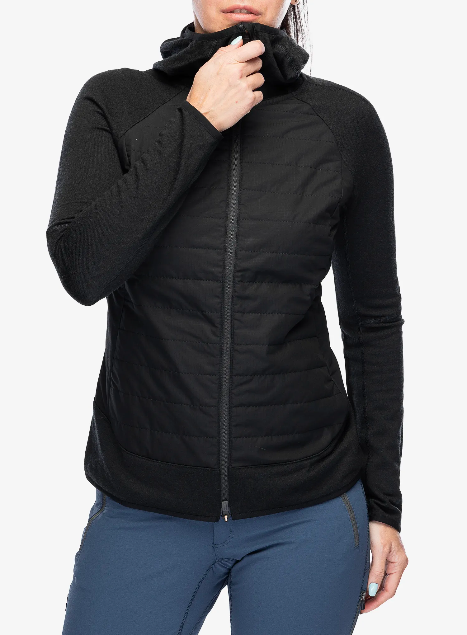 Hybridní bunda dámská Icebreaker Merino Quantum Hybrid LS Zip Hoodie - black
