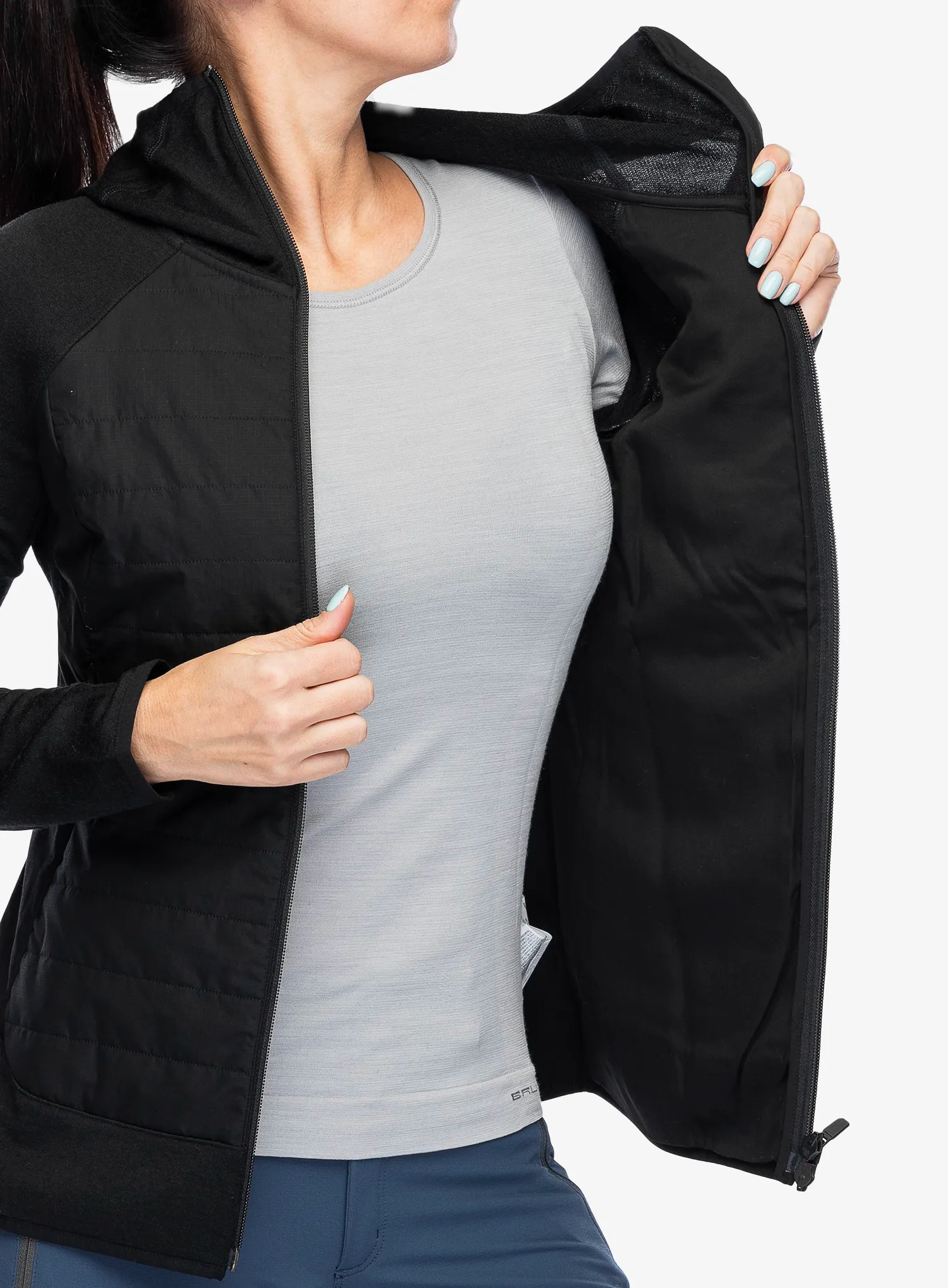 Hybridní bunda dámská Icebreaker Merino Quantum Hybrid LS Zip Hoodie - black