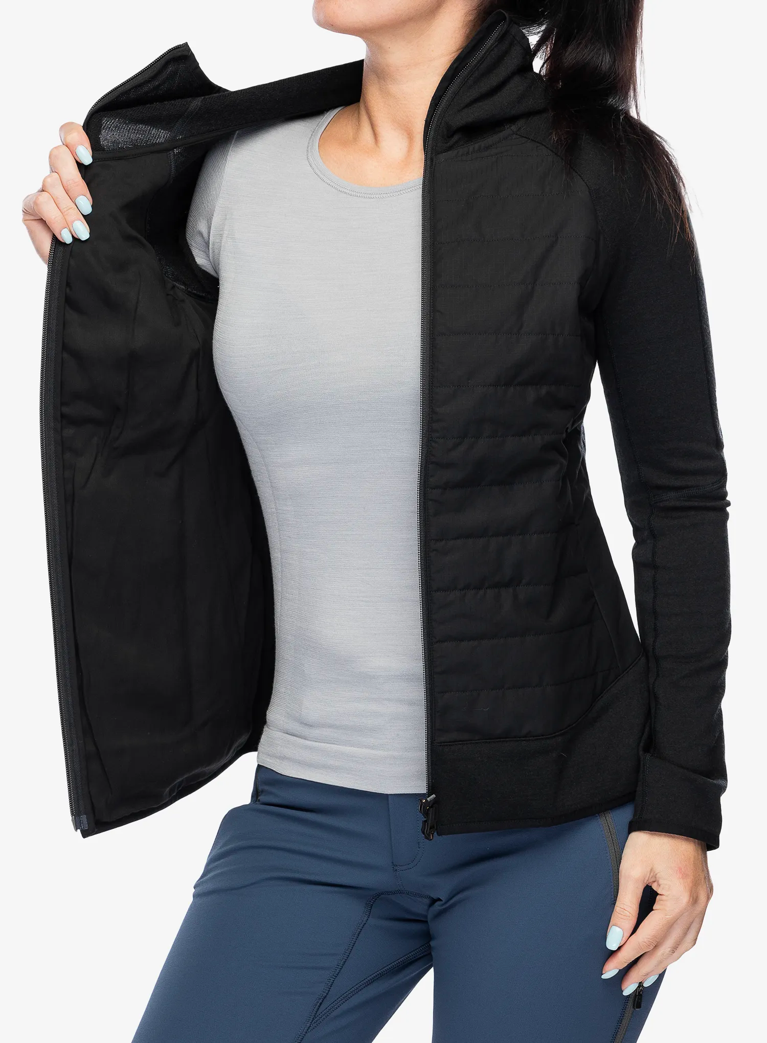 Hybridní bunda dámská Icebreaker Merino Quantum Hybrid LS Zip Hoodie - black