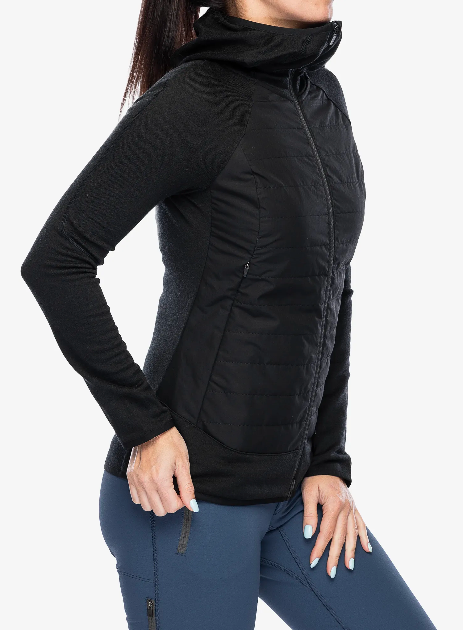Hybridní bunda dámská Icebreaker Merino Quantum Hybrid LS Zip Hoodie - black