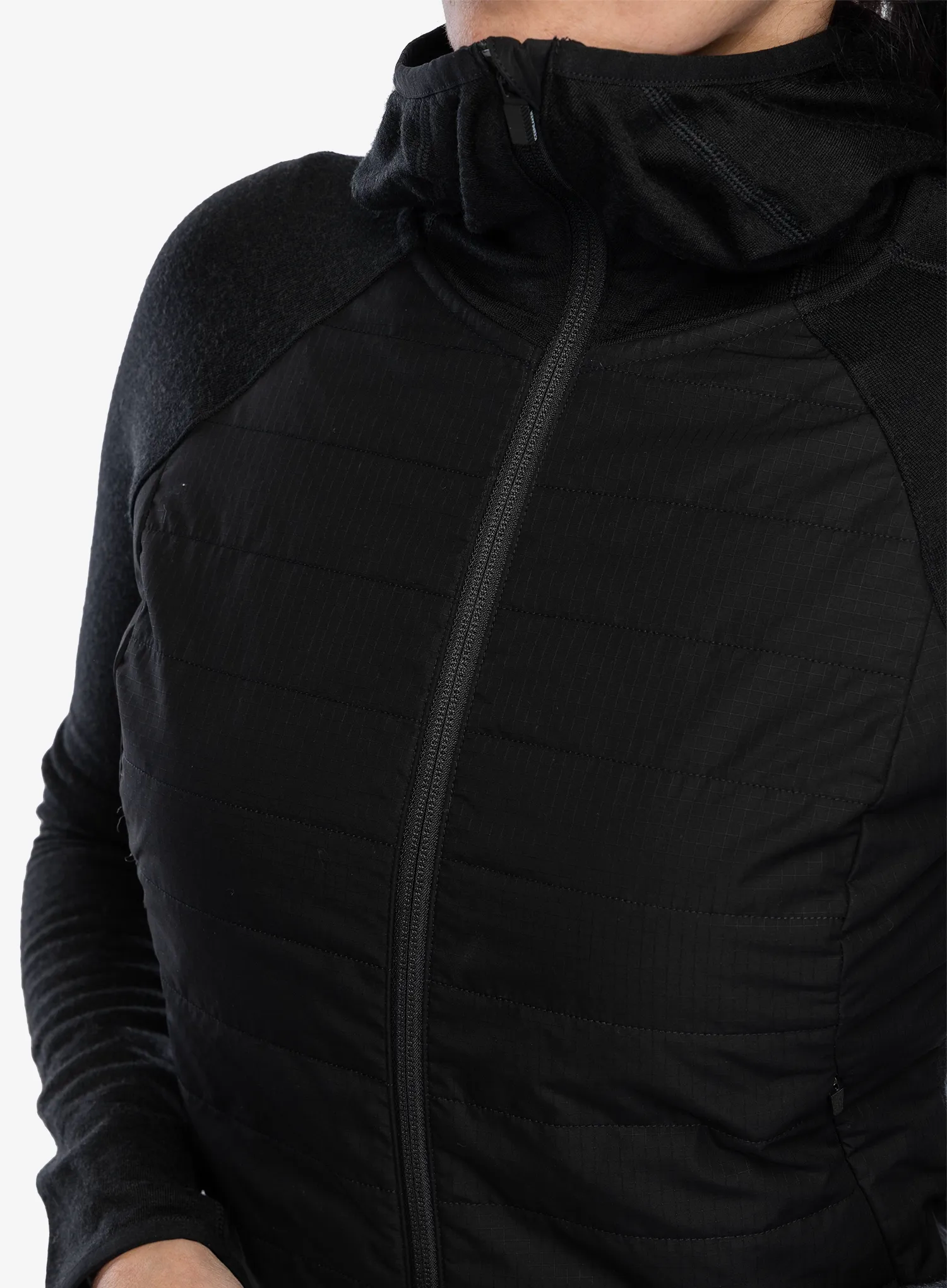 Hybridní bunda dámská Icebreaker Merino Quantum Hybrid LS Zip Hoodie - black