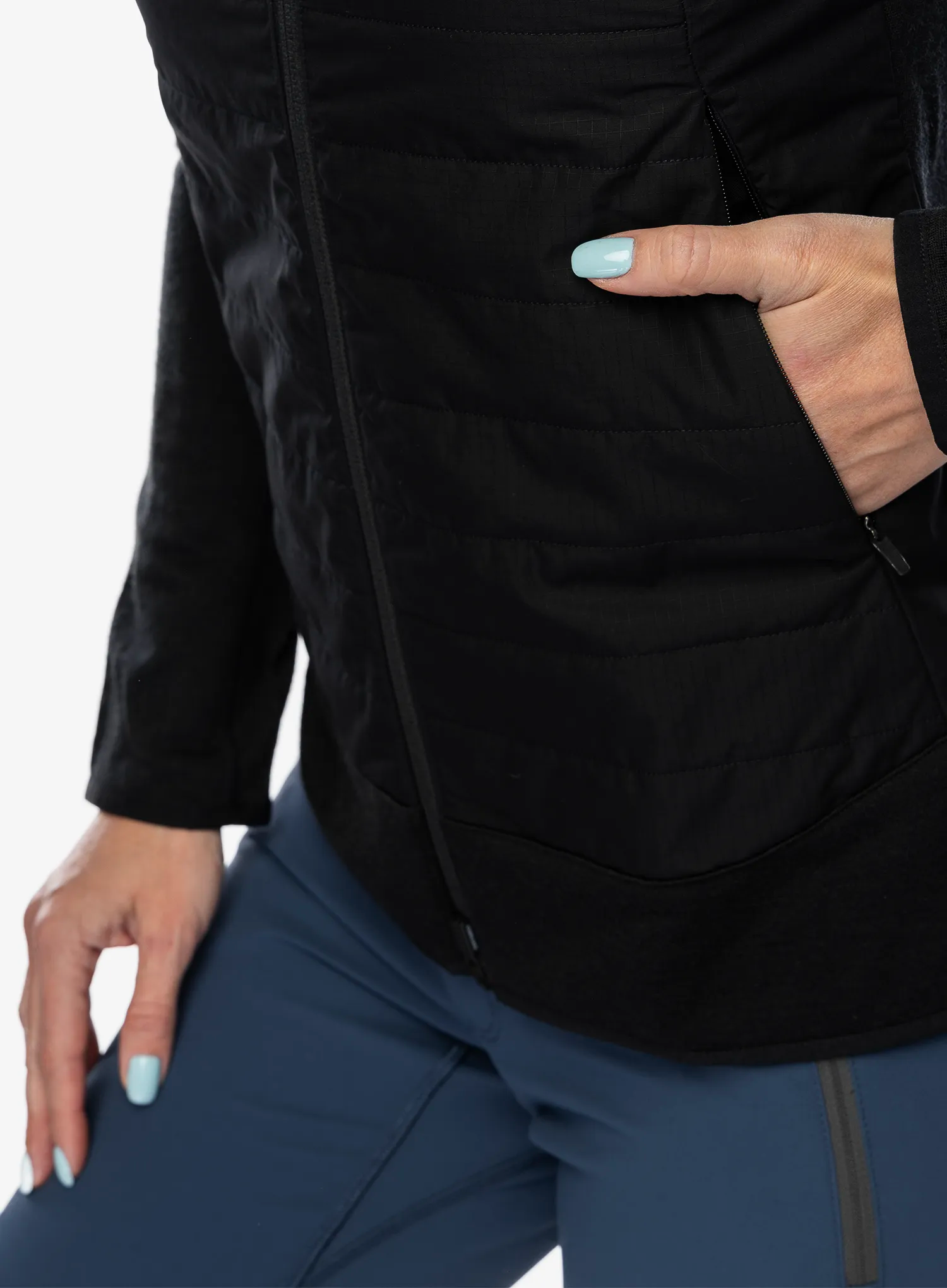 Hybridní bunda dámská Icebreaker Merino Quantum Hybrid LS Zip Hoodie - black