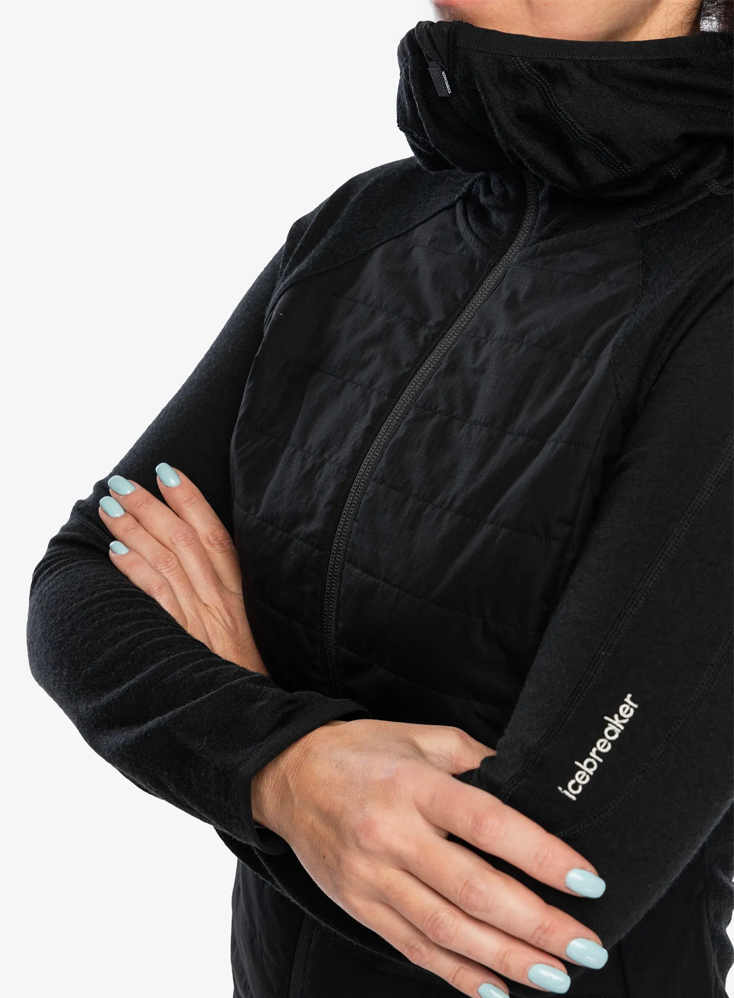 Hybridní bunda dámská Icebreaker Merino Quantum Hybrid LS Zip Hoodie - black