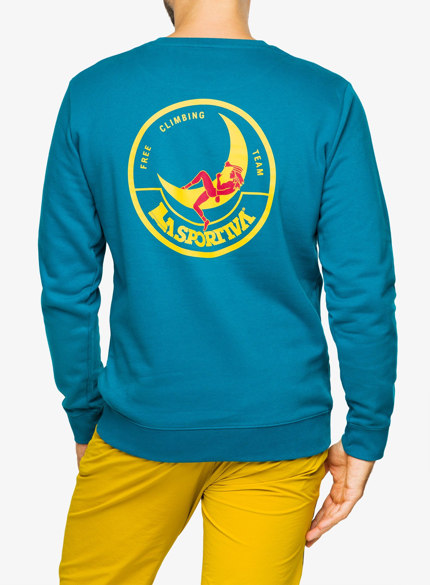Mikina na lezení La Sportiva Climbing on the Moon Sweatshirt - turchese/giallo