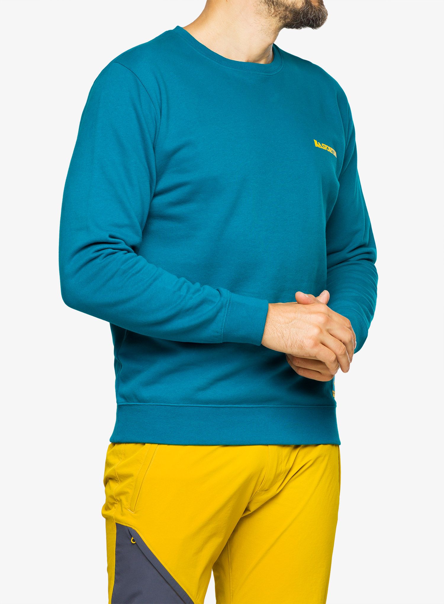 Mikina na lezení La Sportiva Climbing on the Moon Sweatshirt - turchese/giallo