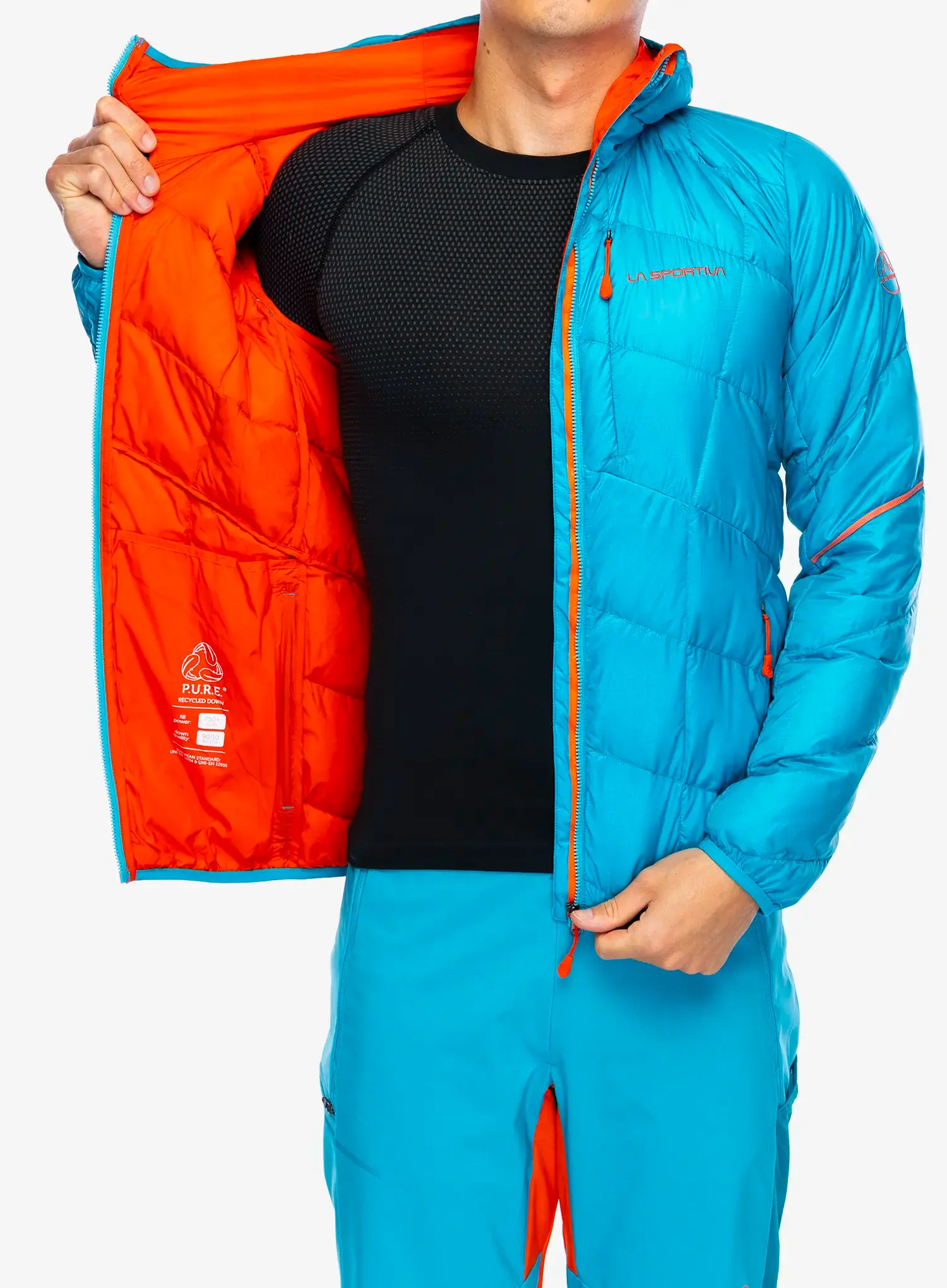 Péřová bunda La Sportiva Pinnacle Down Jkt - tropic blue/cherry tomato