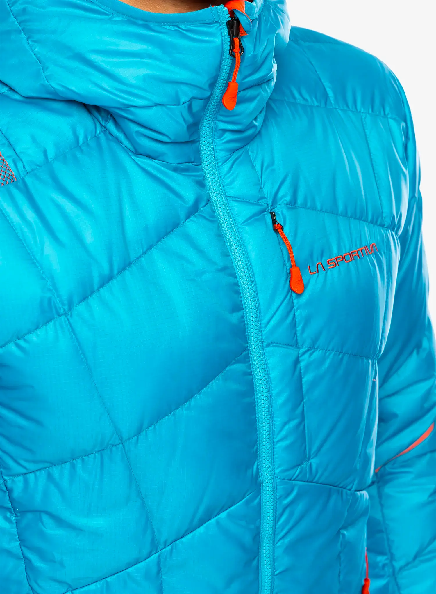 Péřová bunda La Sportiva Pinnacle Down Jkt - tropic blue/cherry tomato