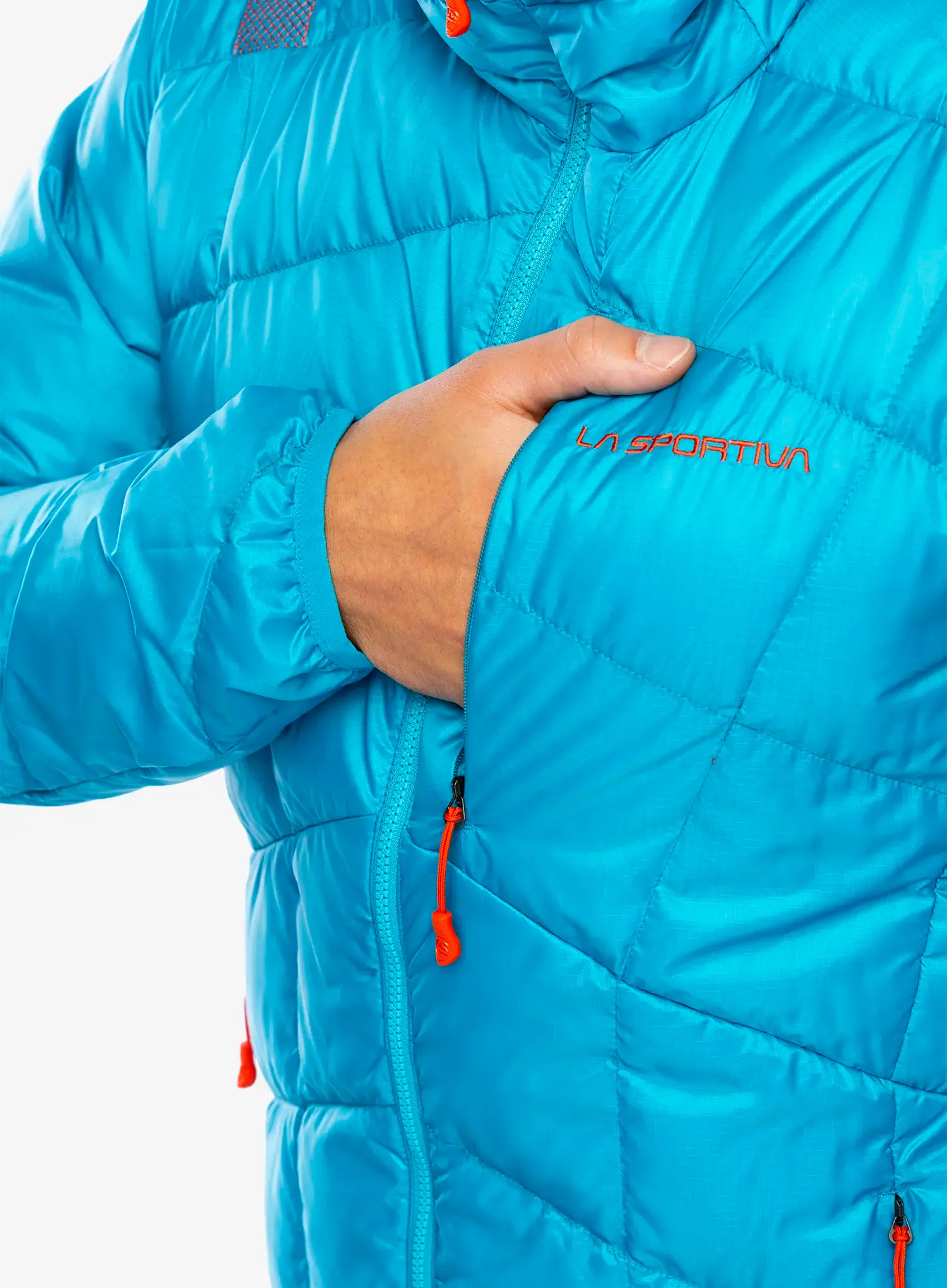 Péřová bunda La Sportiva Pinnacle Down Jkt - tropic blue/cherry tomato