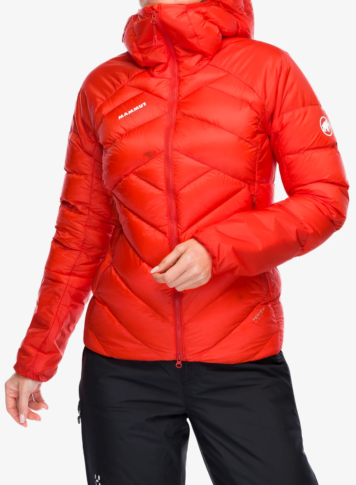 Dámská péřová bunda Mammut Taiss IN Hooded Jacket - mammut red