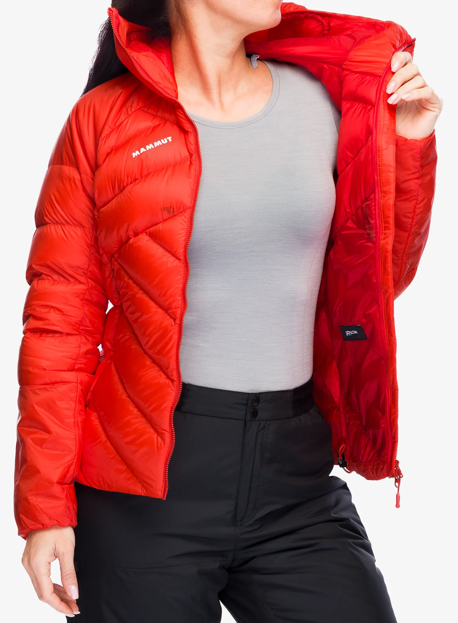 Dámská péřová bunda Mammut Taiss IN Hooded Jacket - mammut red