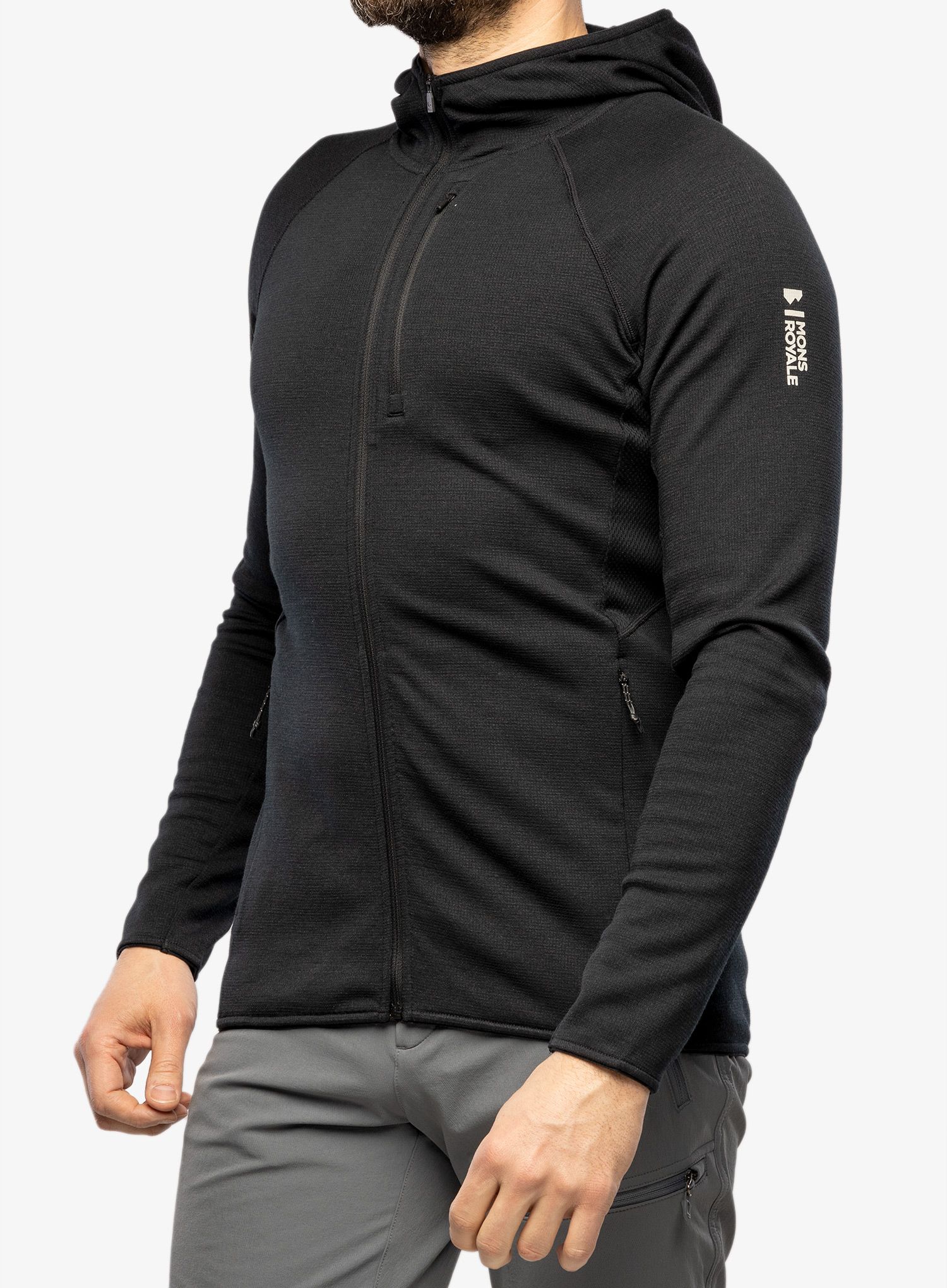 Fleece mikina Mons Royale Approach Merino Shift Fleece Hood - black