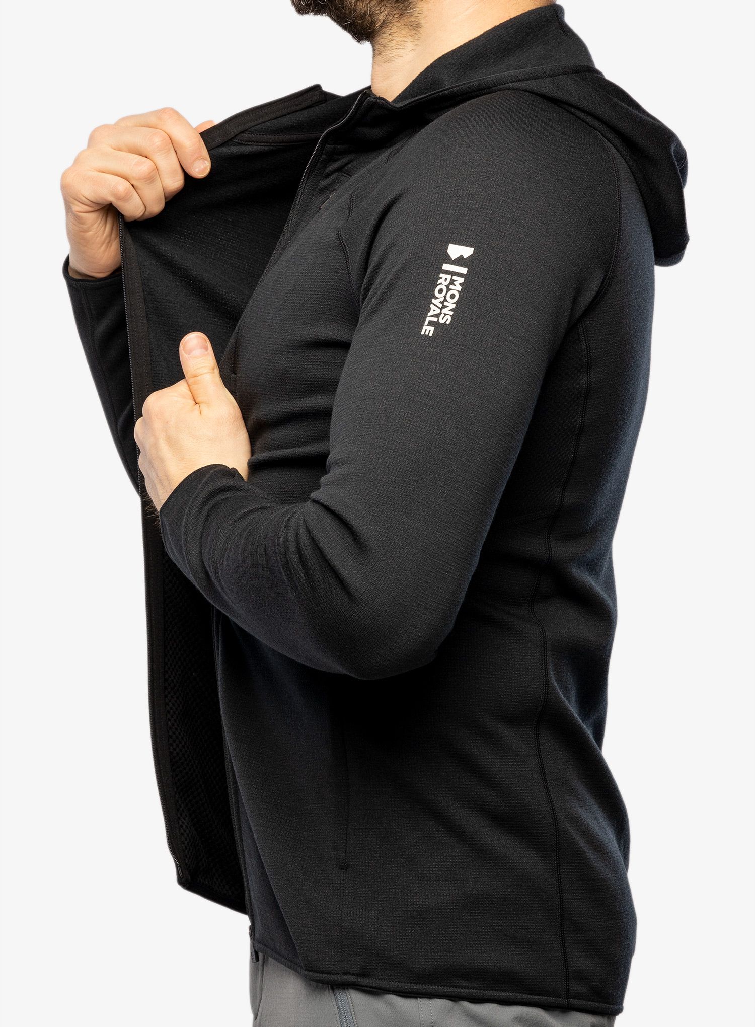Fleece mikina Mons Royale Approach Merino Shift Fleece Hood - black