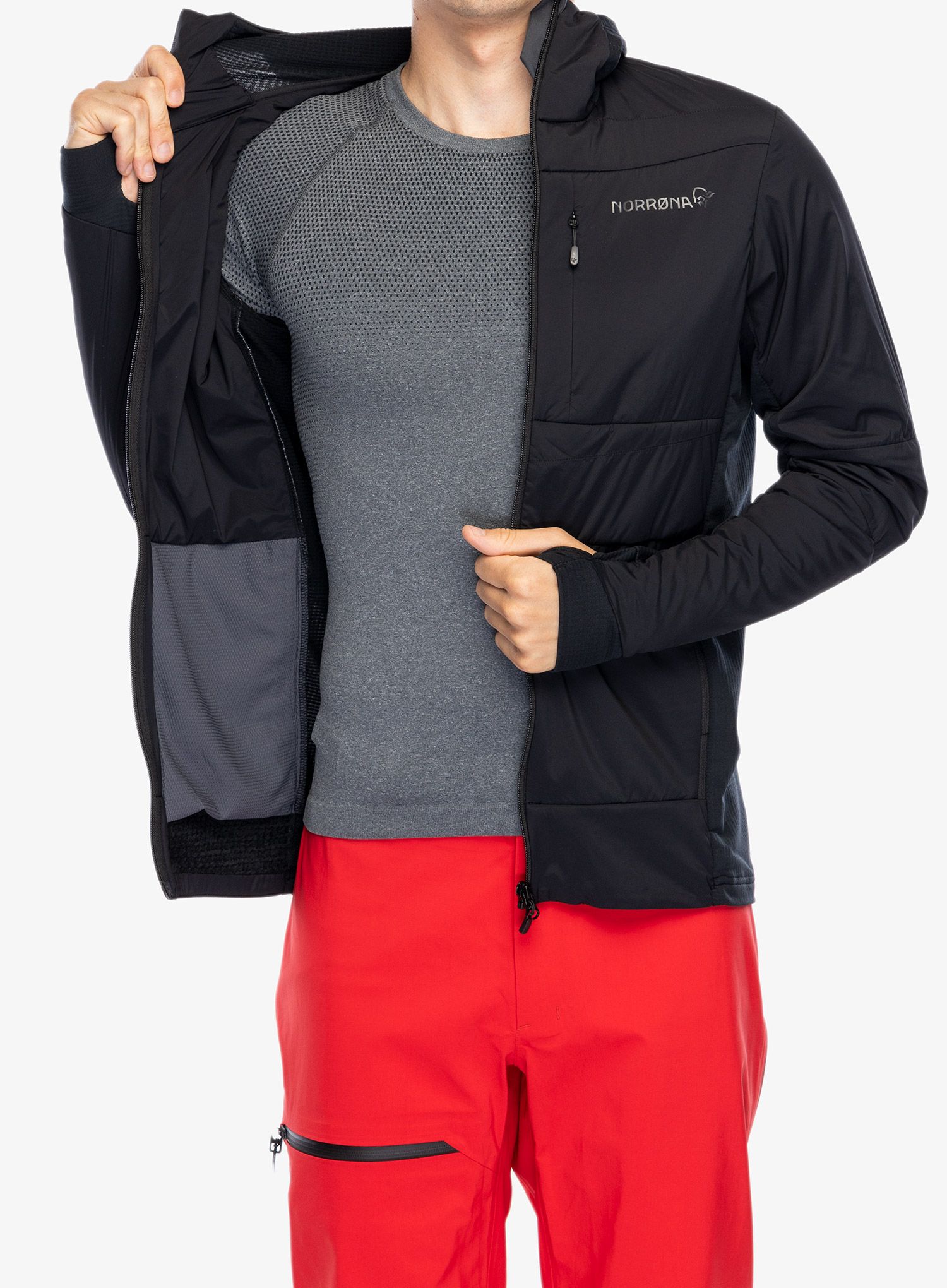 Hybridní bunda Norrona Falketind Alpha90 Insulated Zip Hood - caviar