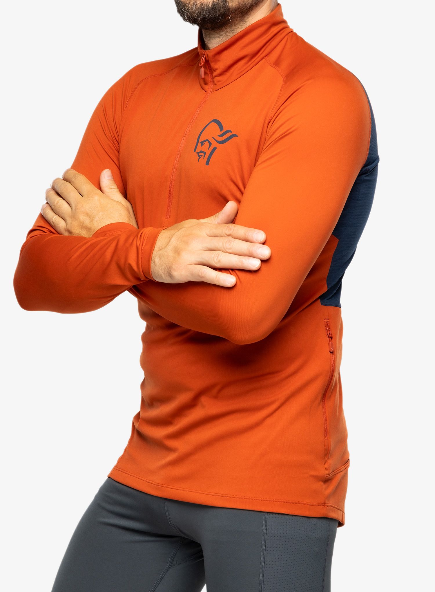 Cyklistická mikina Norrona Fjora Equaliser LS Zip Top - rooibos tea/indigo night