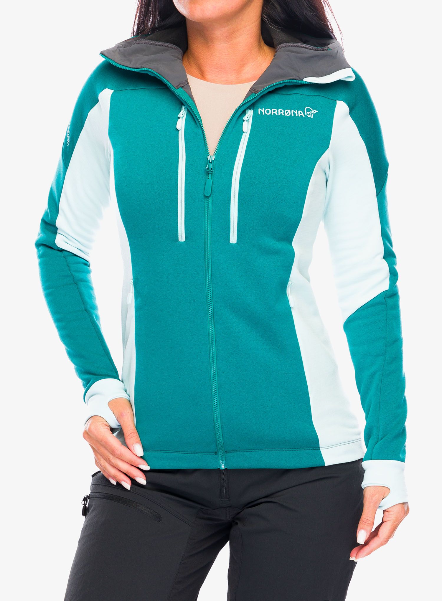 Dámská mikina se zipem Norrona Trollveggen Powerstretch Pro Zip Hood - everglade