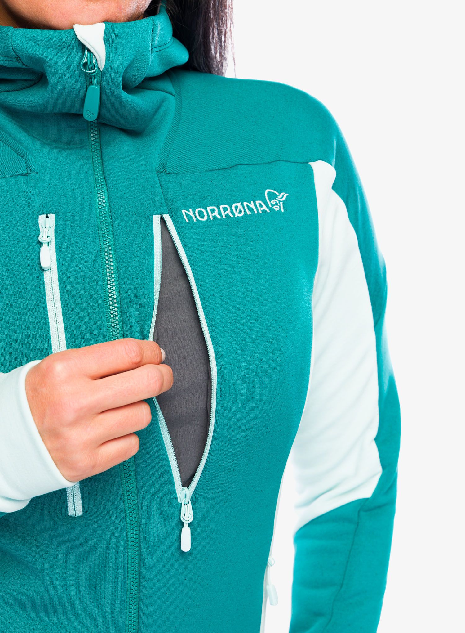 Dámská mikina se zipem Norrona Trollveggen Powerstretch Pro Zip Hood - everglade