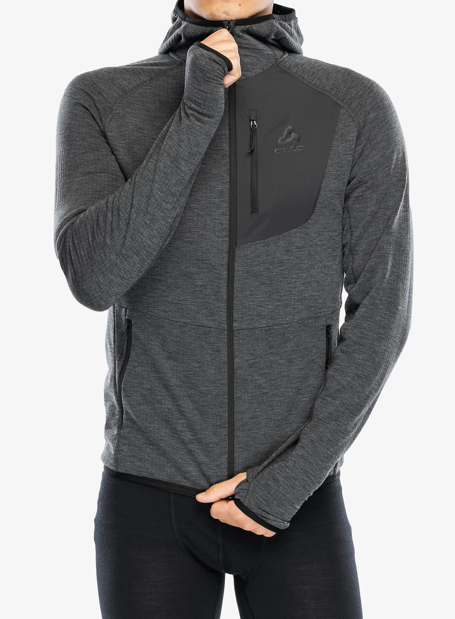 Mikina s kapucí Odlo Ascent Mid Layer Hoody Full Zip - black