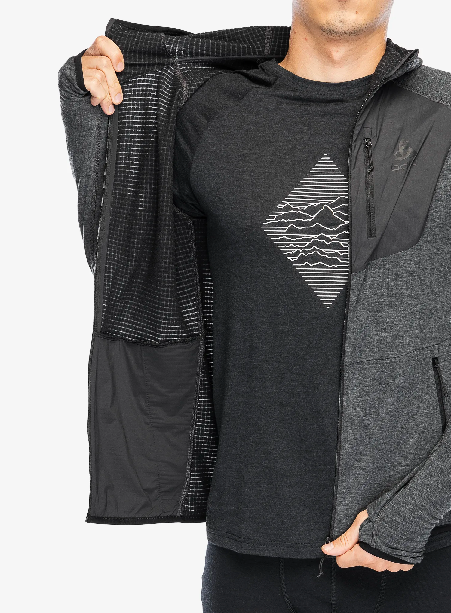 Mikina s kapucí Odlo Ascent Mid Layer Hoody Full Zip - black
