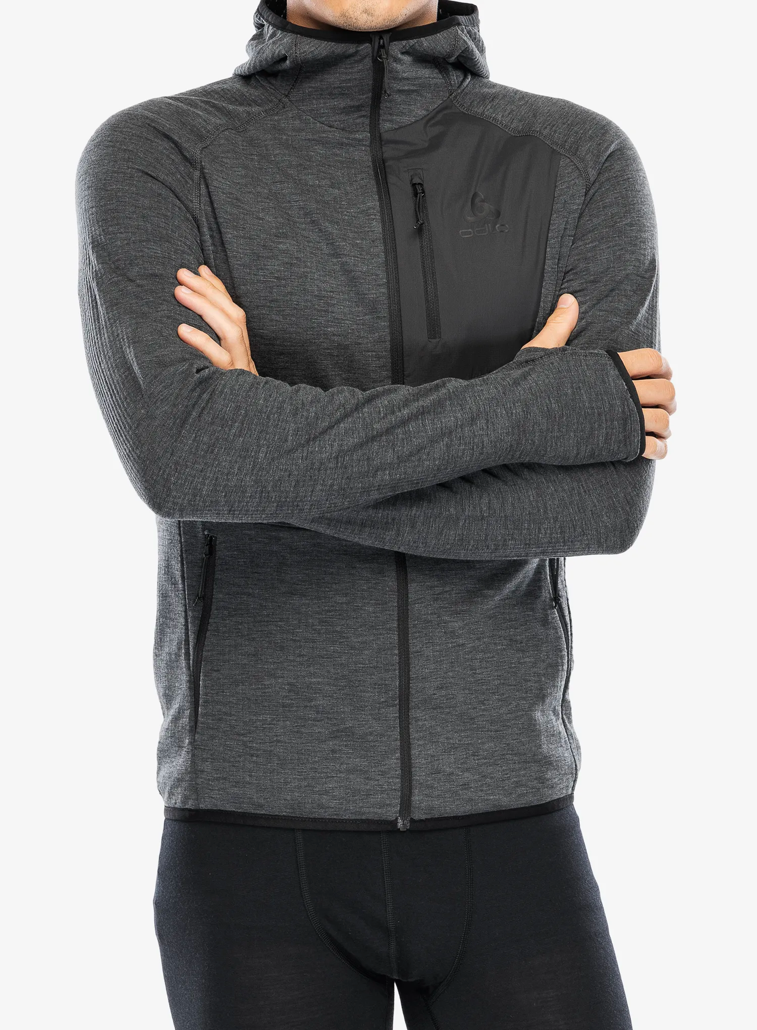 Mikina s kapucí Odlo Ascent Mid Layer Hoody Full Zip - black