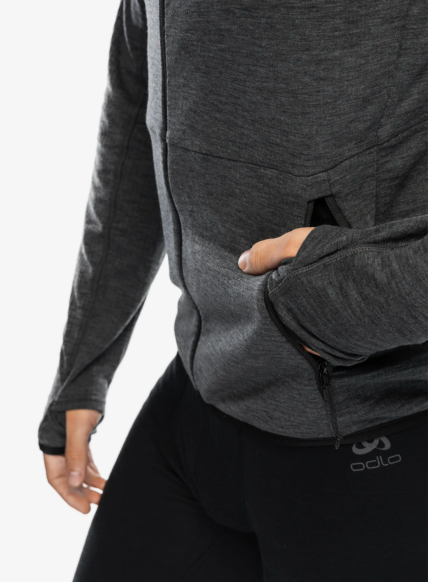 Mikina s kapucí Odlo Ascent Mid Layer Hoody Full Zip - black