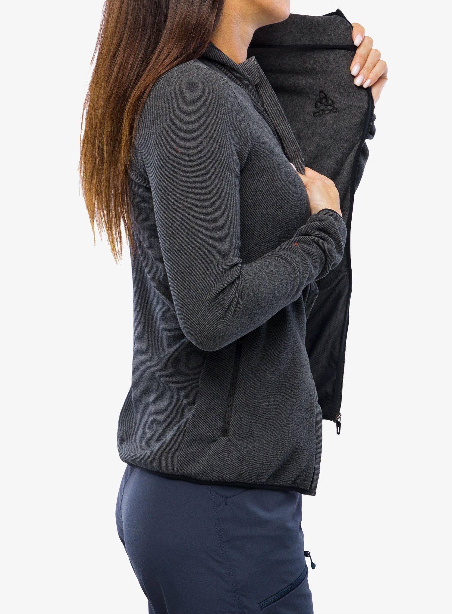 Dámská mikina Odlo Roy Mid Layer Hoody Full Zip - shale grey/black stripes