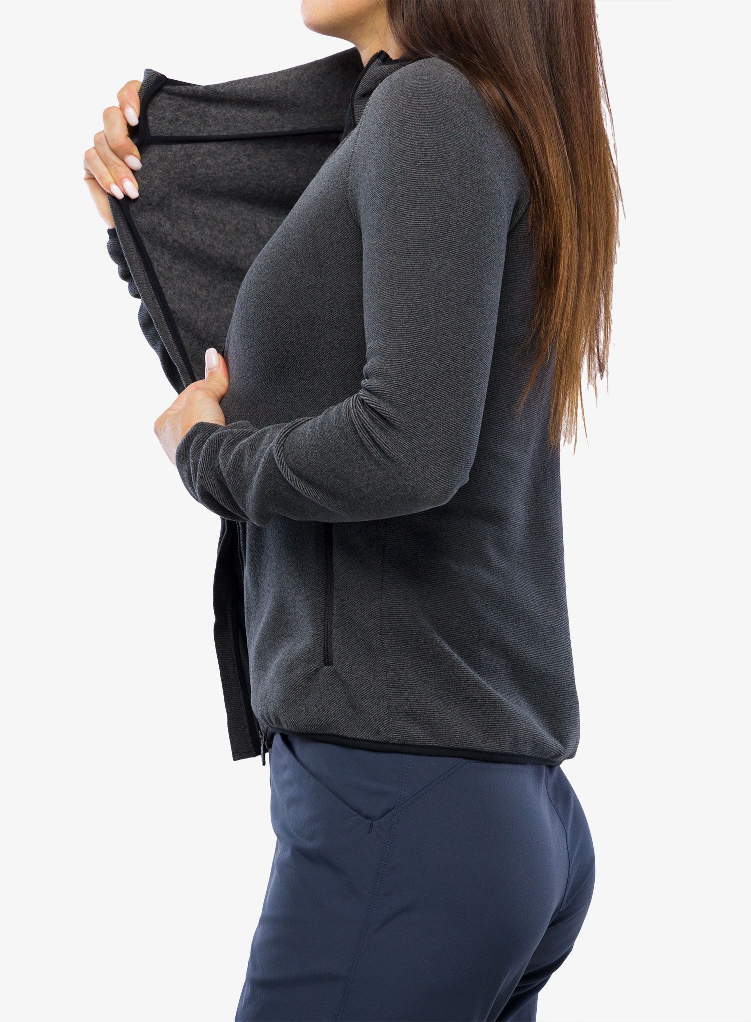 Dámská mikina Odlo Roy Mid Layer Hoody Full Zip - shale grey/black stripes
