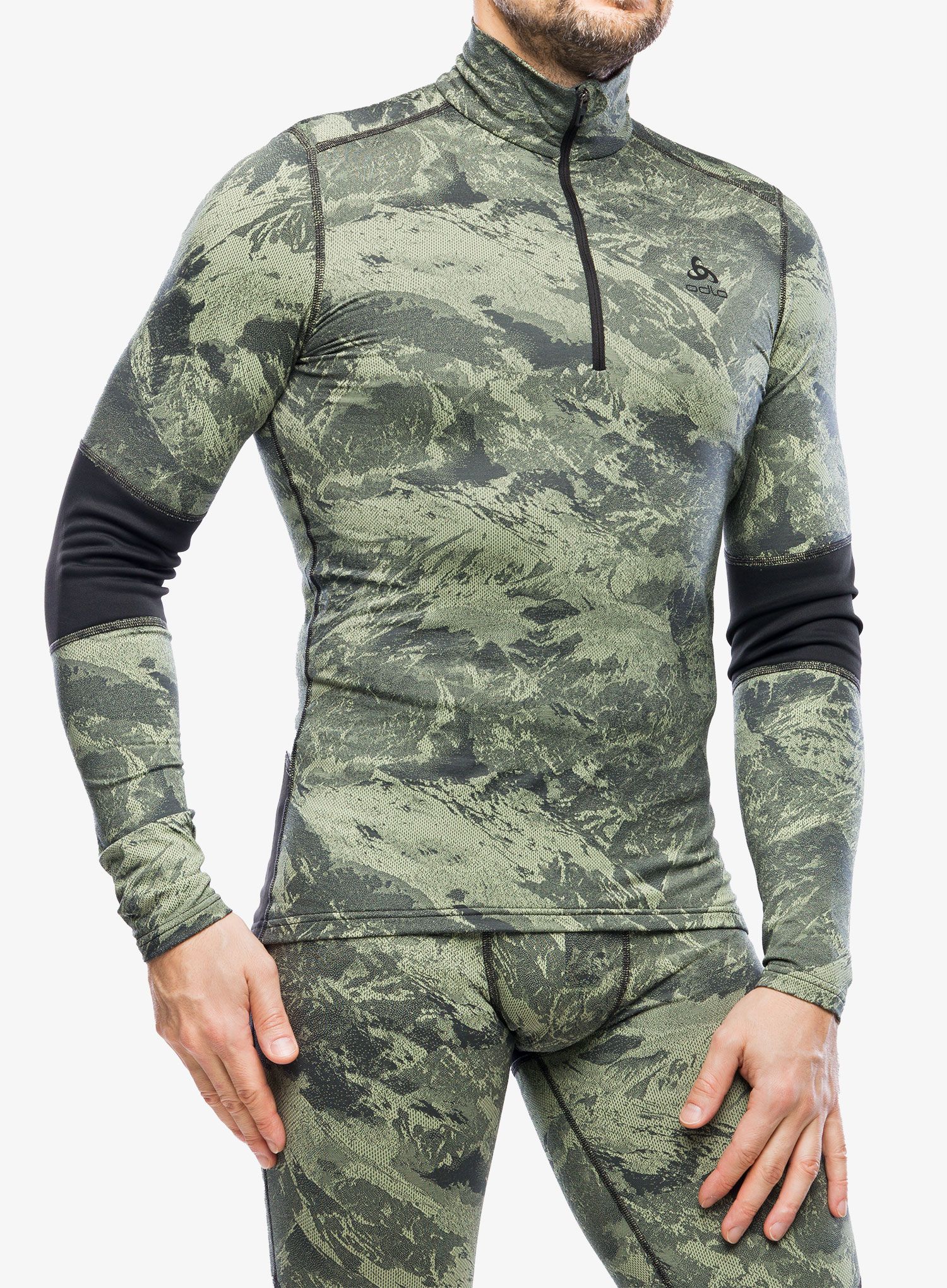 Funkční mikina Odlo Whistler Eco BL Top Turtle Neck LS Half Zip - matte green/black