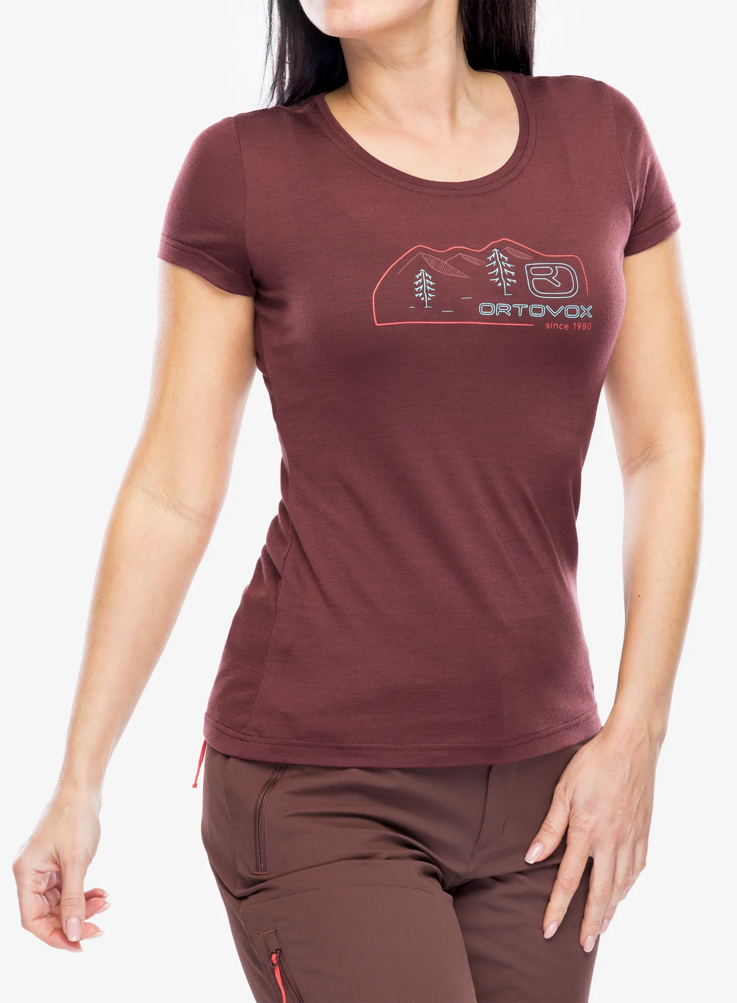 Dámské merino tričko Ortovox 140 Cool Vintage Badge TS - wine