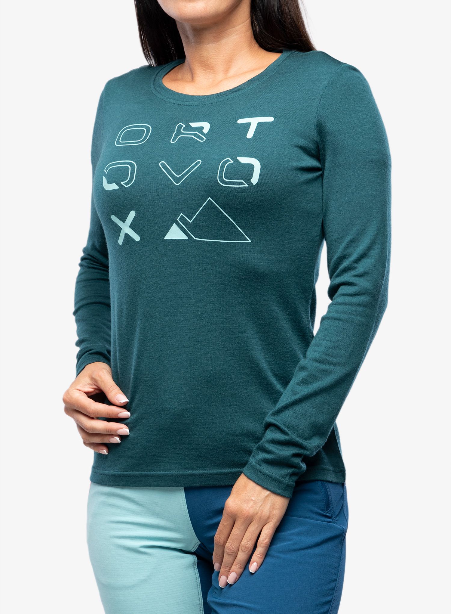 Dámské triko s dlouhým rukávem Ortovox 185 Merino Brand Outline LS - dark pacific