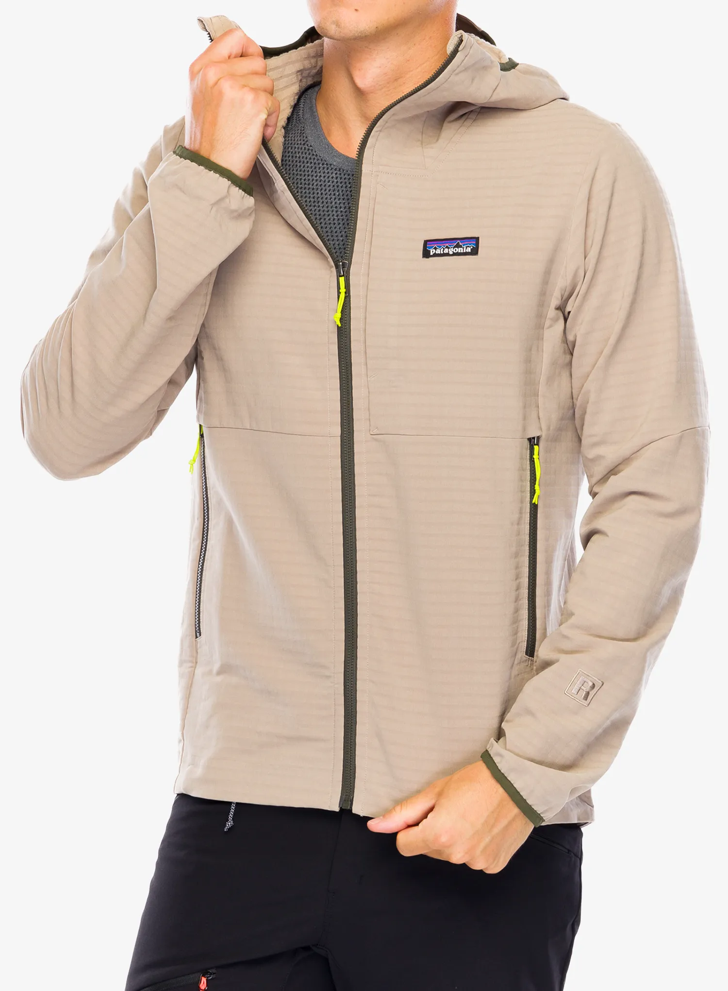 Softshellová bunda Patagonia R1 TechFace Hoody - seabird grey