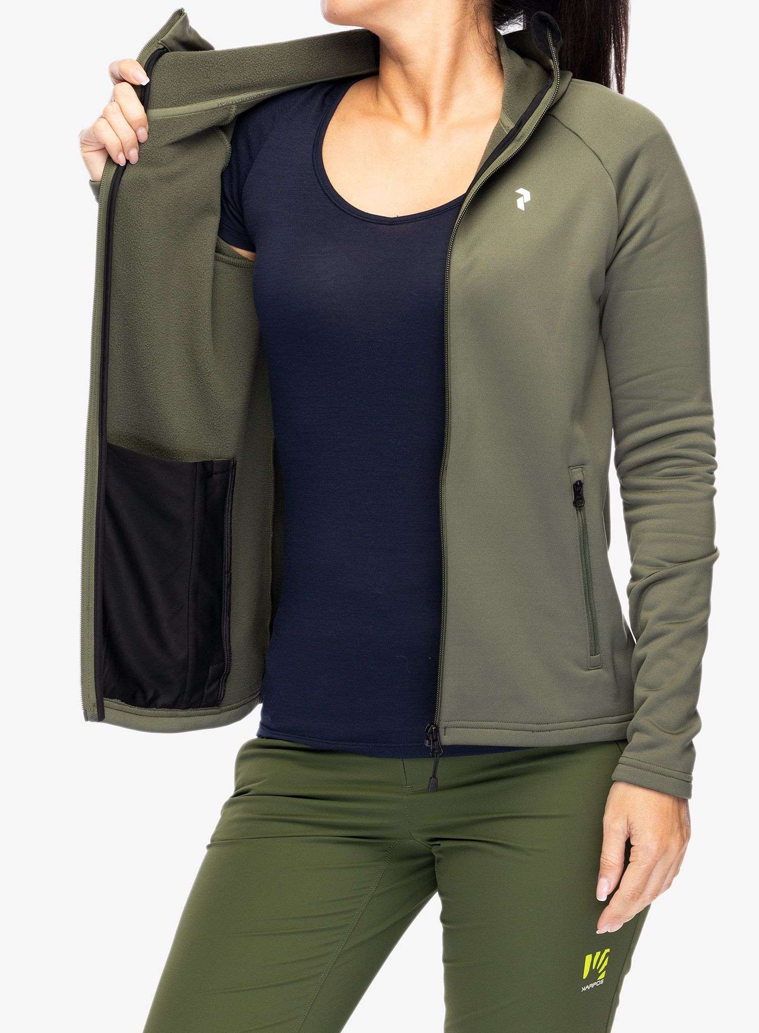 Dámská mikina se zipem Peak Performance Rider Zip Hood - pine needle/pine needle