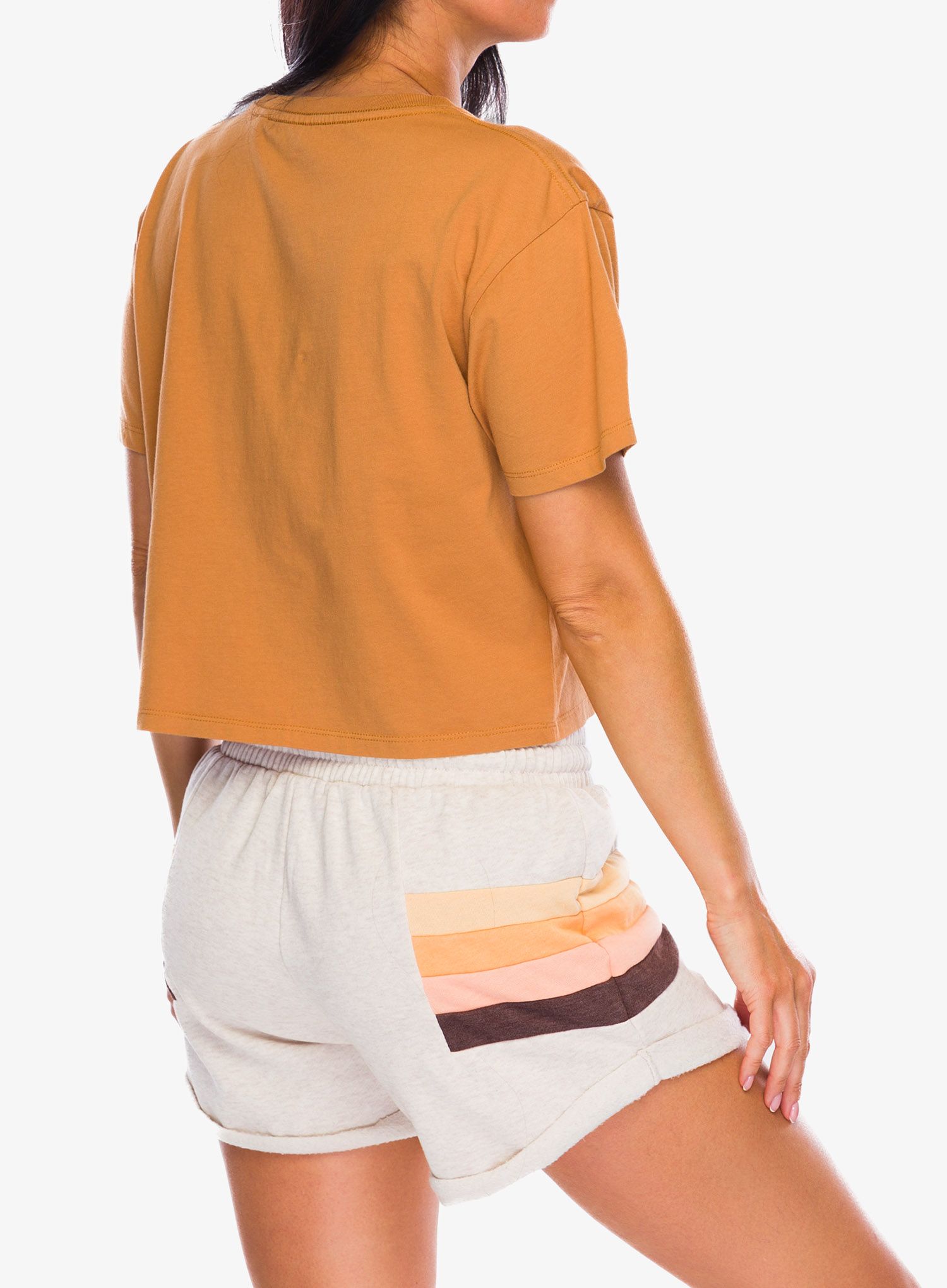 Bavlněné tričko dámské Rip Curl Block Party Crop Tee - light brown