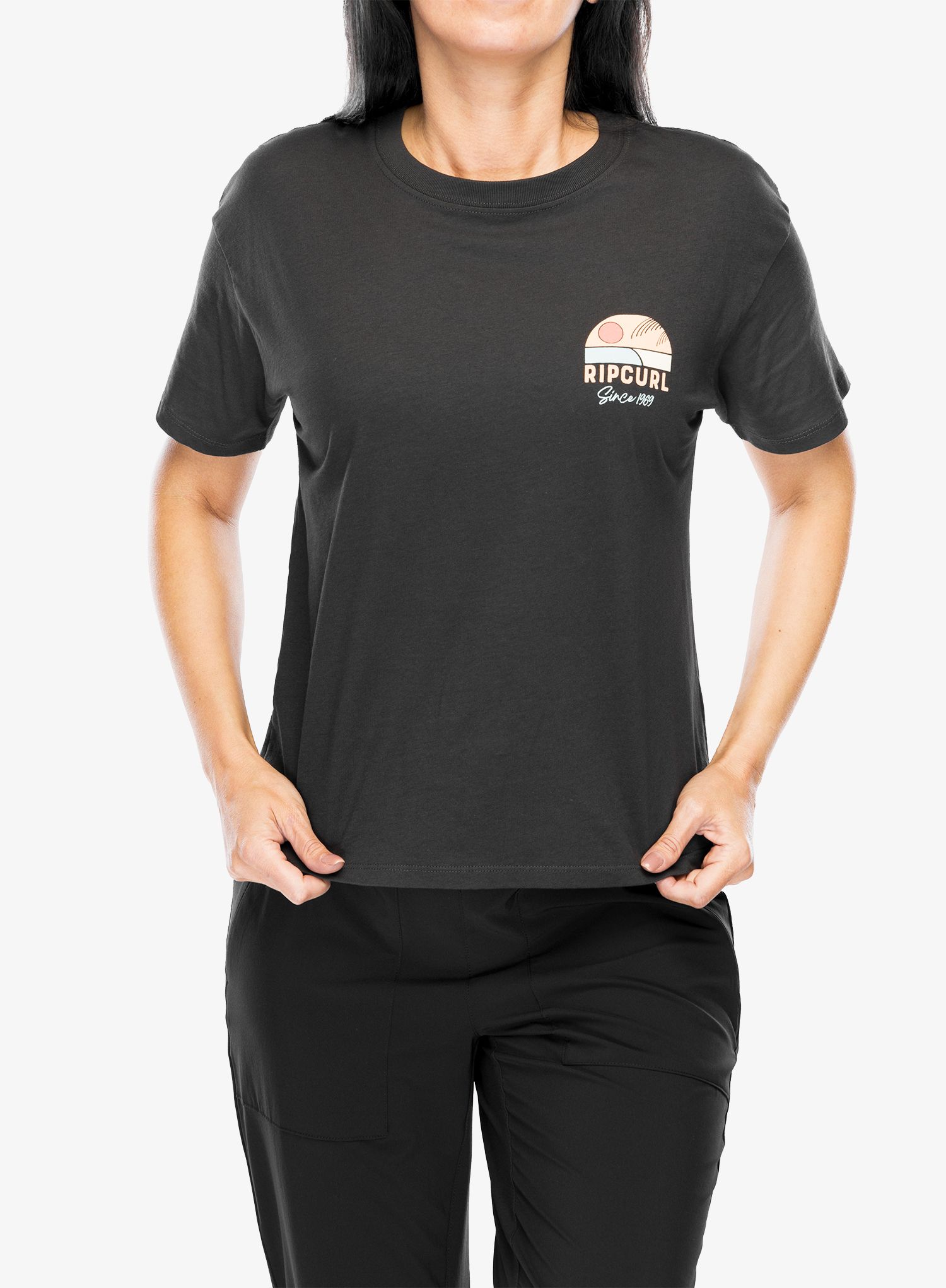 Dámské tričko s potiskem Rip Curl Line Up Relaxed Tee - washed black