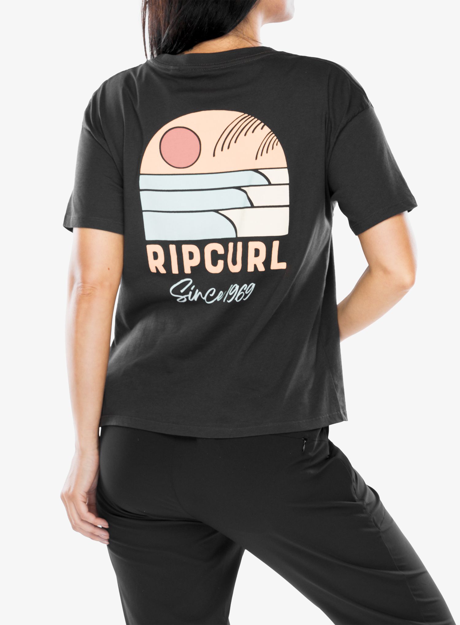 Dámské tričko s potiskem Rip Curl Line Up Relaxed Tee - washed black