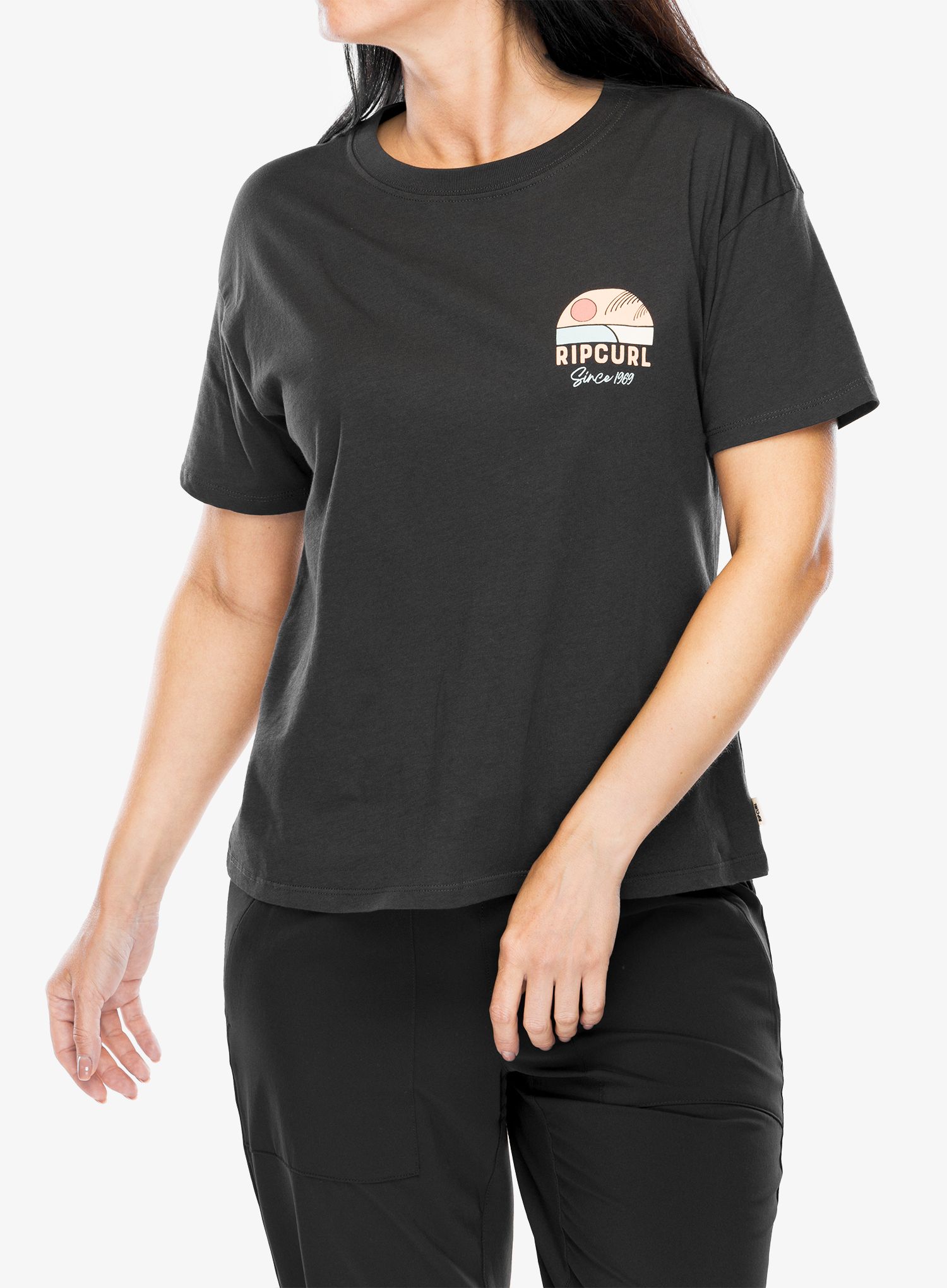 Dámské tričko s potiskem Rip Curl Line Up Relaxed Tee - washed black