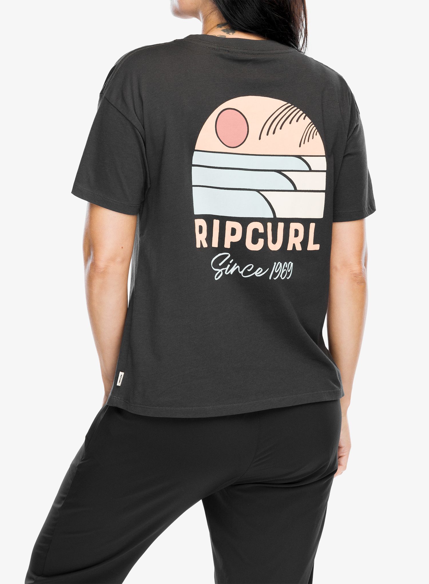 Dámské tričko s potiskem Rip Curl Line Up Relaxed Tee - washed black