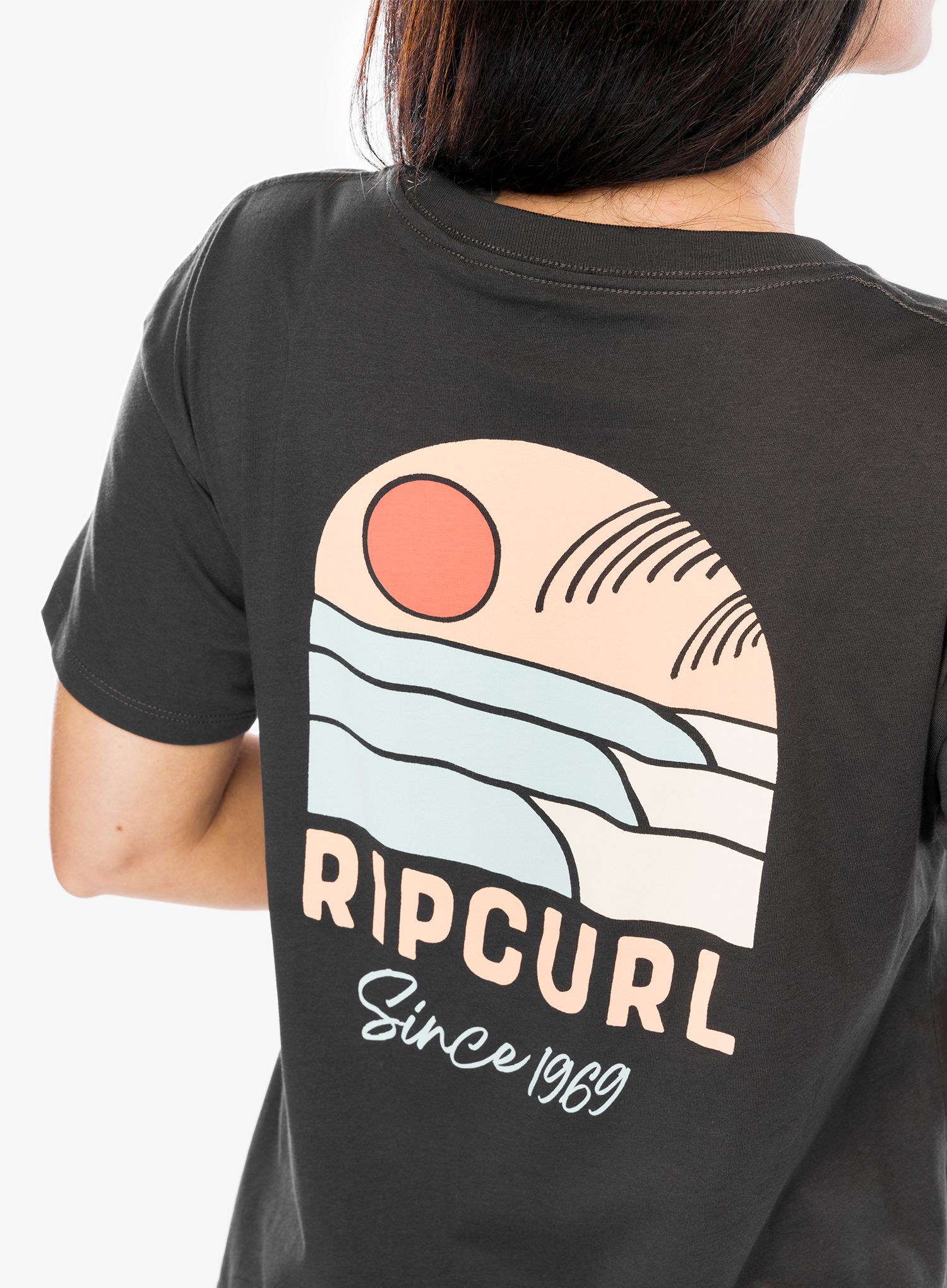 Dámské tričko s potiskem Rip Curl Line Up Relaxed Tee - washed black